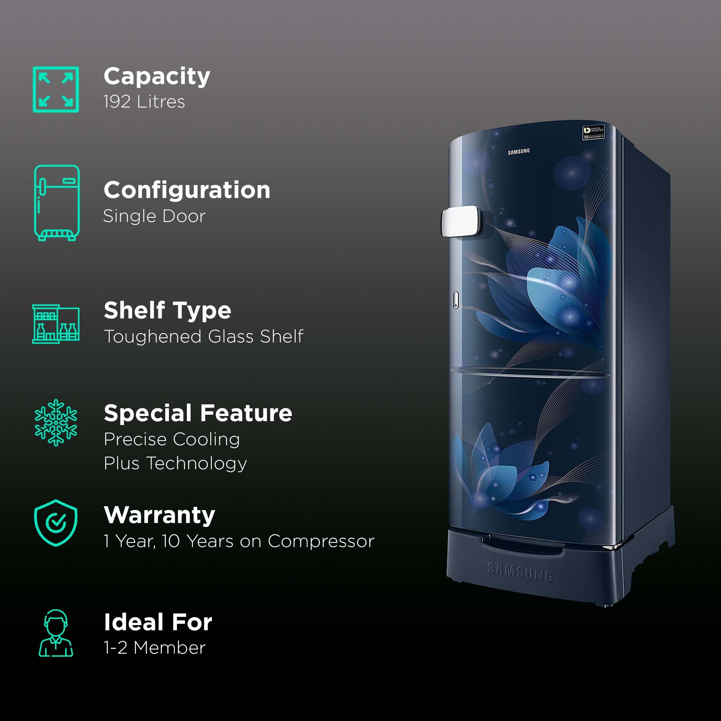 SAMSUNG 192 Liters 3 Star Direct Cool Single Door Refrigerator with Anti-Bacteria Gasket (RR20A1Z2YU8/HL, Blooming Saffron Blue) SAMSUNG 192 Liters 3 Star Direct Cool Single Door Refrigerator with Anti-Bacteria Gasket (RR20A1Z2YU8/HL, Blooming Saffron Blue)_2