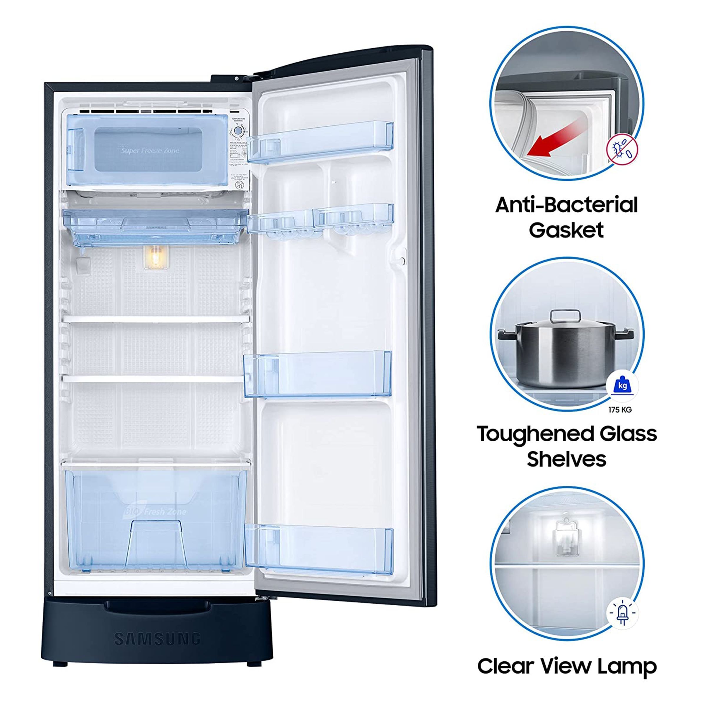 SAMSUNG 192 Liters 3 Star Direct Cool Single Door Refrigerator with Anti-Bacteria Gasket (RR20A1Z2YU8/HL, Blooming Saffron Blue) SAMSUNG 192 Liters 3 Star Direct Cool Single Door Refrigerator with Anti-Bacteria Gasket (RR20A1Z2YU8/HL, Blooming Saffron Blue)_20