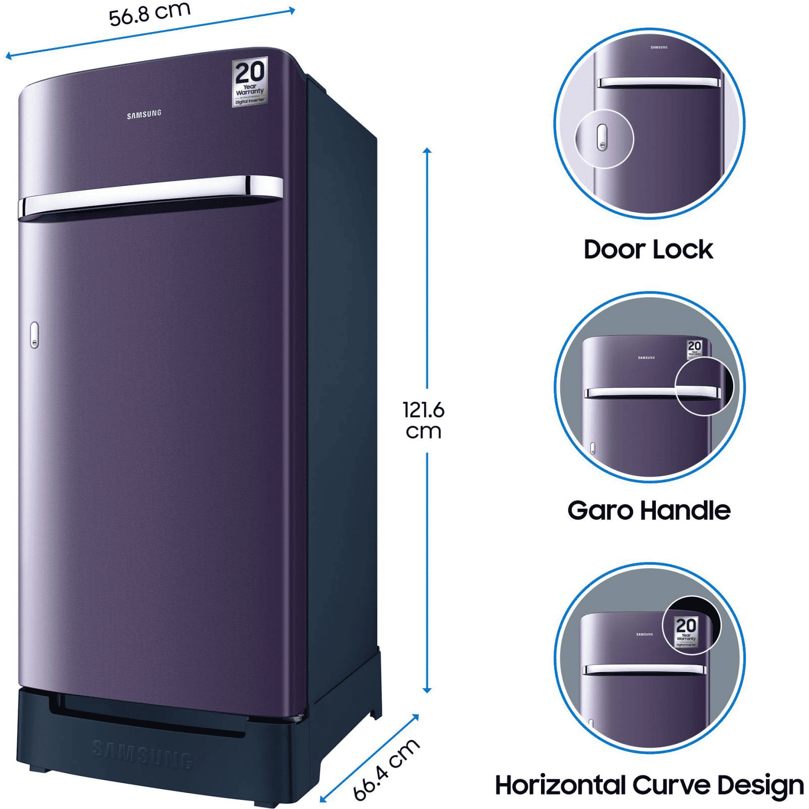 SAMSUNG 198 Liters 4 Star Direct Cool Single Door Refrigerator with Stabilizer Free Operation (RR21A2H2XUT/HL, Pebble Blue)_14