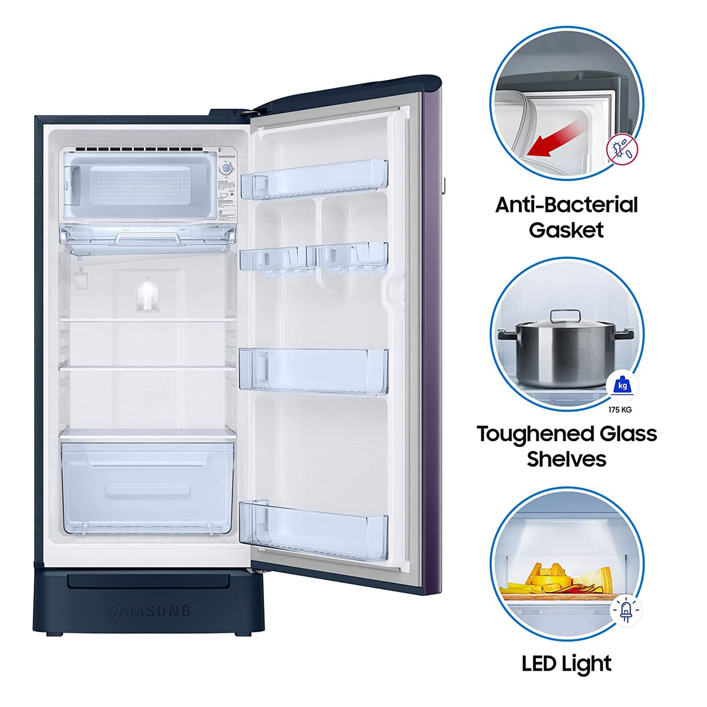 SAMSUNG 198 Liters 4 Star Direct Cool Single Door Refrigerator with Stabilizer Free Operation (RR21A2H2XUT/HL, Pebble Blue)_18