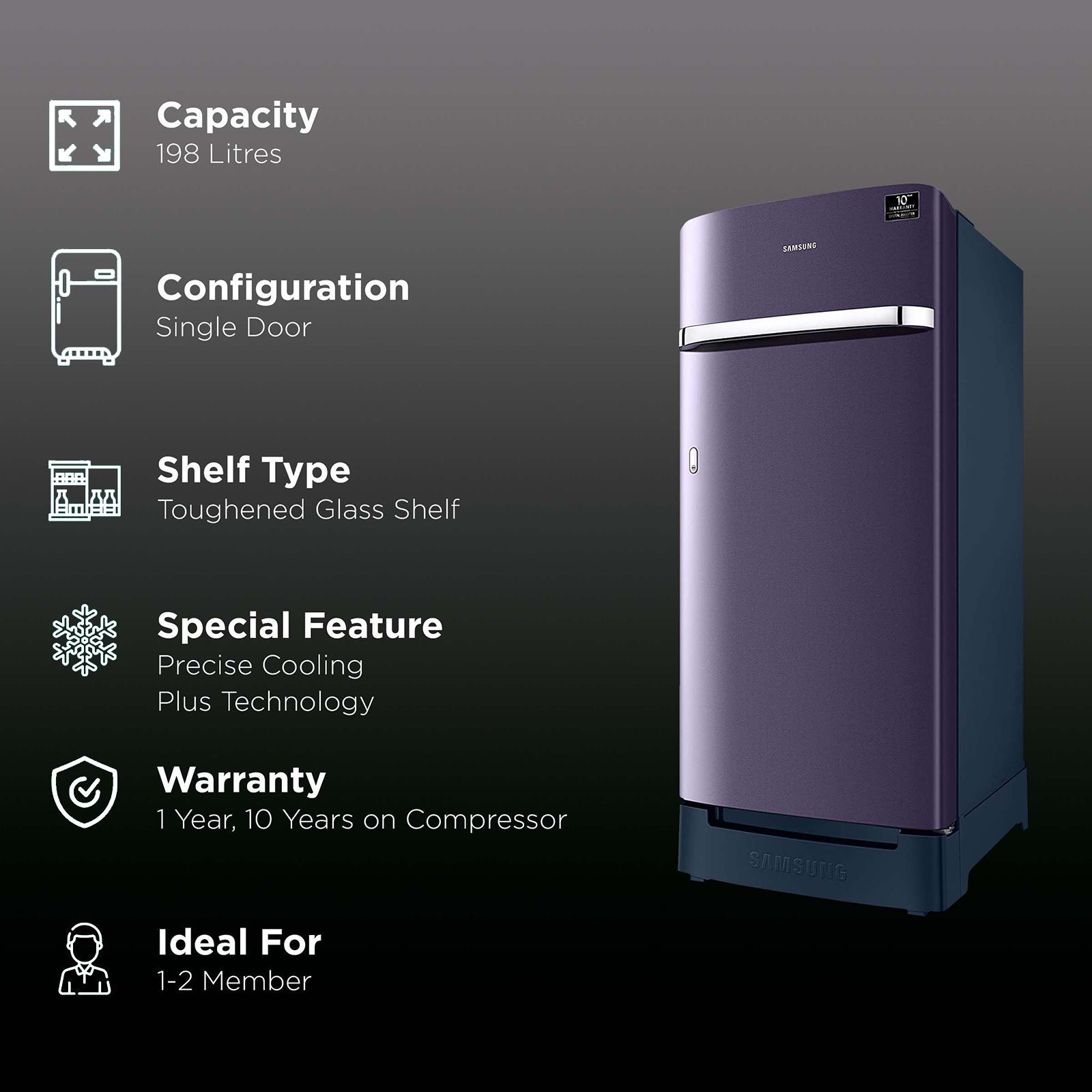 SAMSUNG 198 Liters 4 Star Direct Cool Single Door Refrigerator with Stabilizer Free Operation (RR21A2H2XUT/HL, Pebble Blue)_2