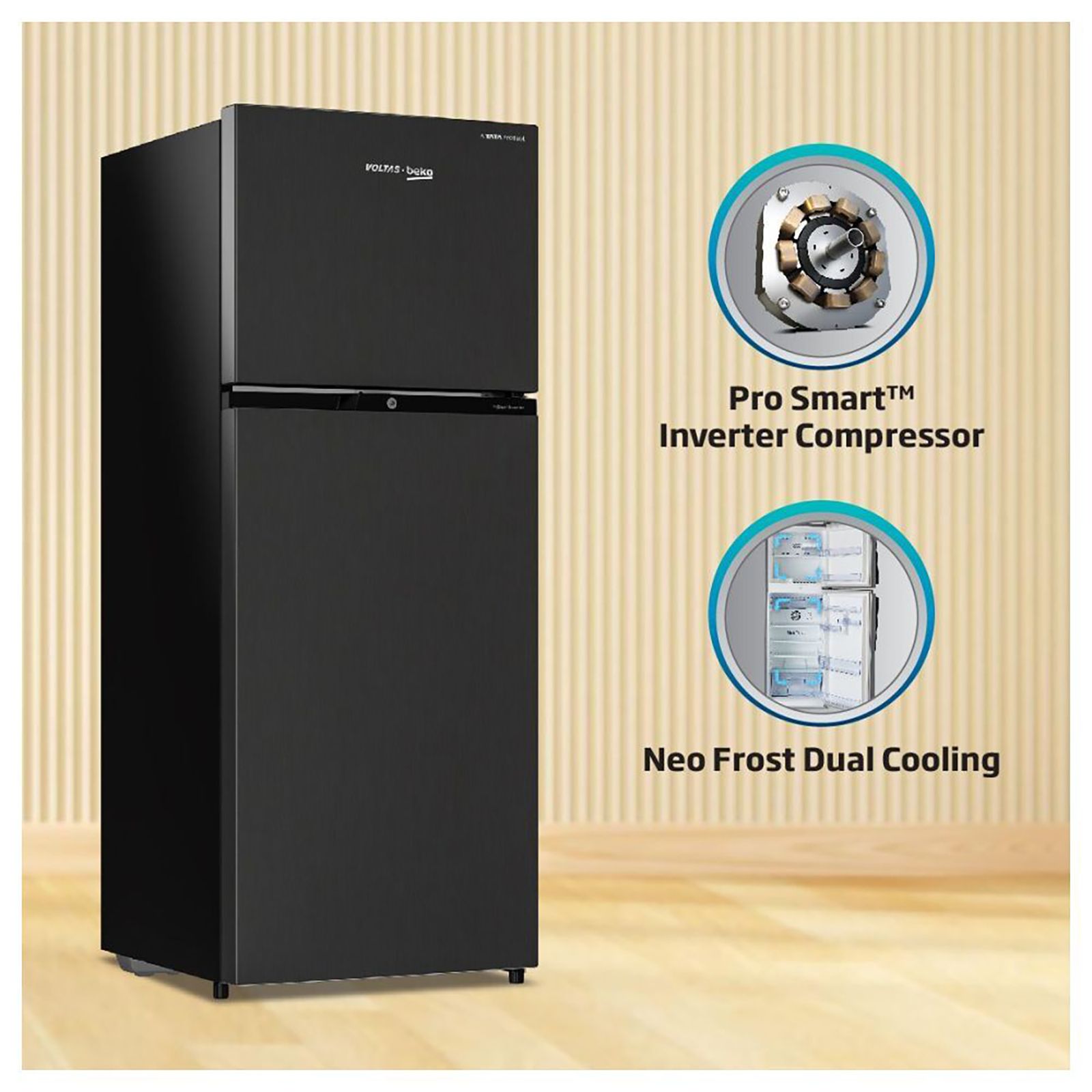 VOLTAS beko 275 Litres 2 Star Frost Free Double Door Refrigerator with NeoFrost Dual Cooling (RFF295D60/XBRXDIXXX/D60275, Wooden Black)_11