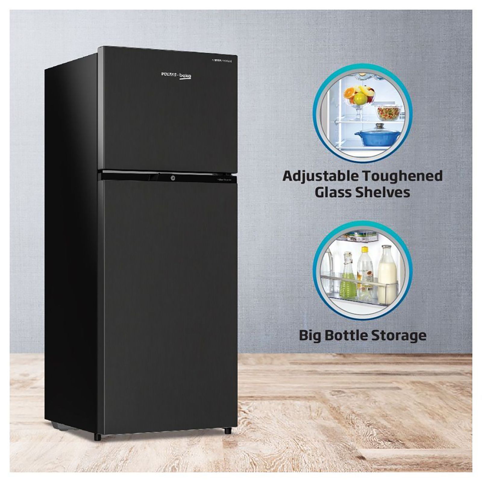 VOLTAS beko 275 Litres 2 Star Frost Free Double Door Refrigerator with NeoFrost Dual Cooling (RFF295D60/XBRXDIXXX/D60275, Wooden Black)_12