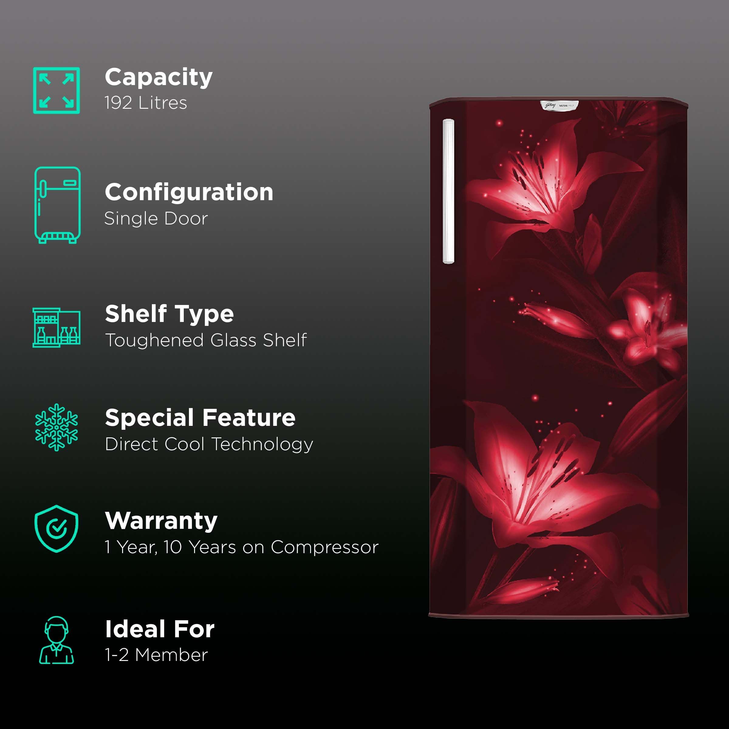 Godrej Edge Rio 192 Liters 2 Star Direct Cool Single Door Refrigerator with Anti Bacterial Technology (RD EDGERIO 207B 23 THF WN, Wine)_2