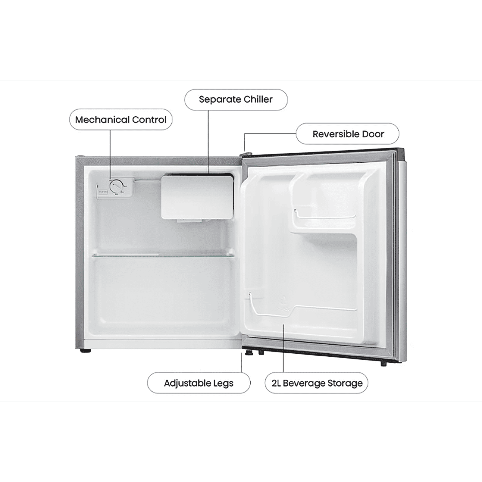 Hisense 46 Liters 2 Star Direct Cool Single Door Refrigerator with Reversible Door (RR46D4SSN, Silver)_9