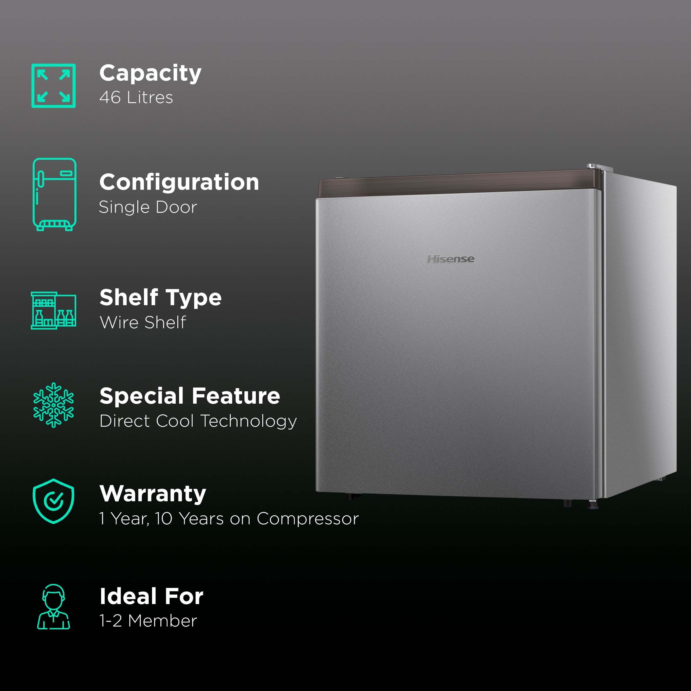 Hisense 46 Liters 2 Star Direct Cool Single Door Refrigerator with Reversible Door (RR46D4SSN, Silver)_2