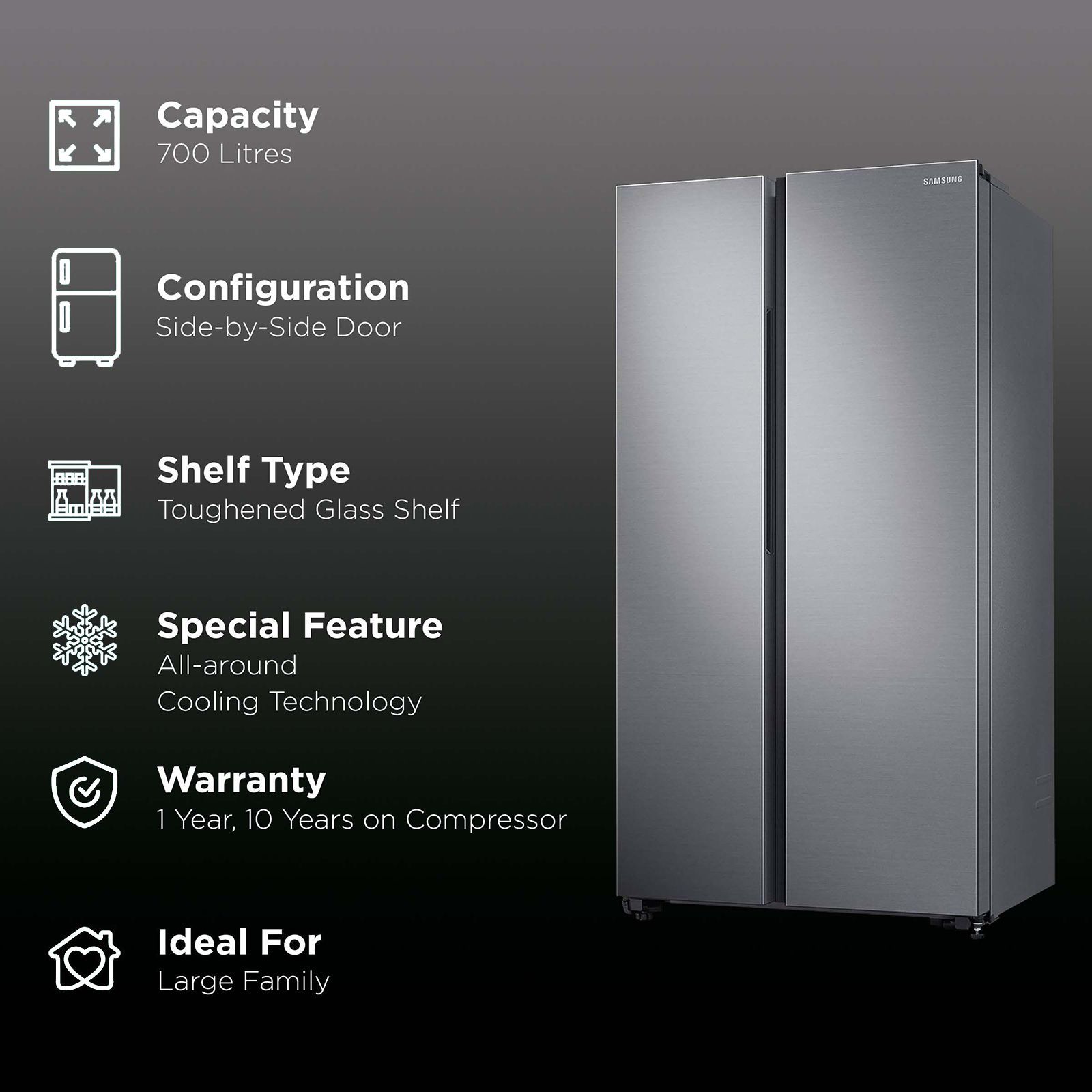 SAMSUNG 700 Litres Frost Free Double Door Refrigerator with SpaceMax Technology (RS72R5001M9/TL, Gentle Silver Matt)_2