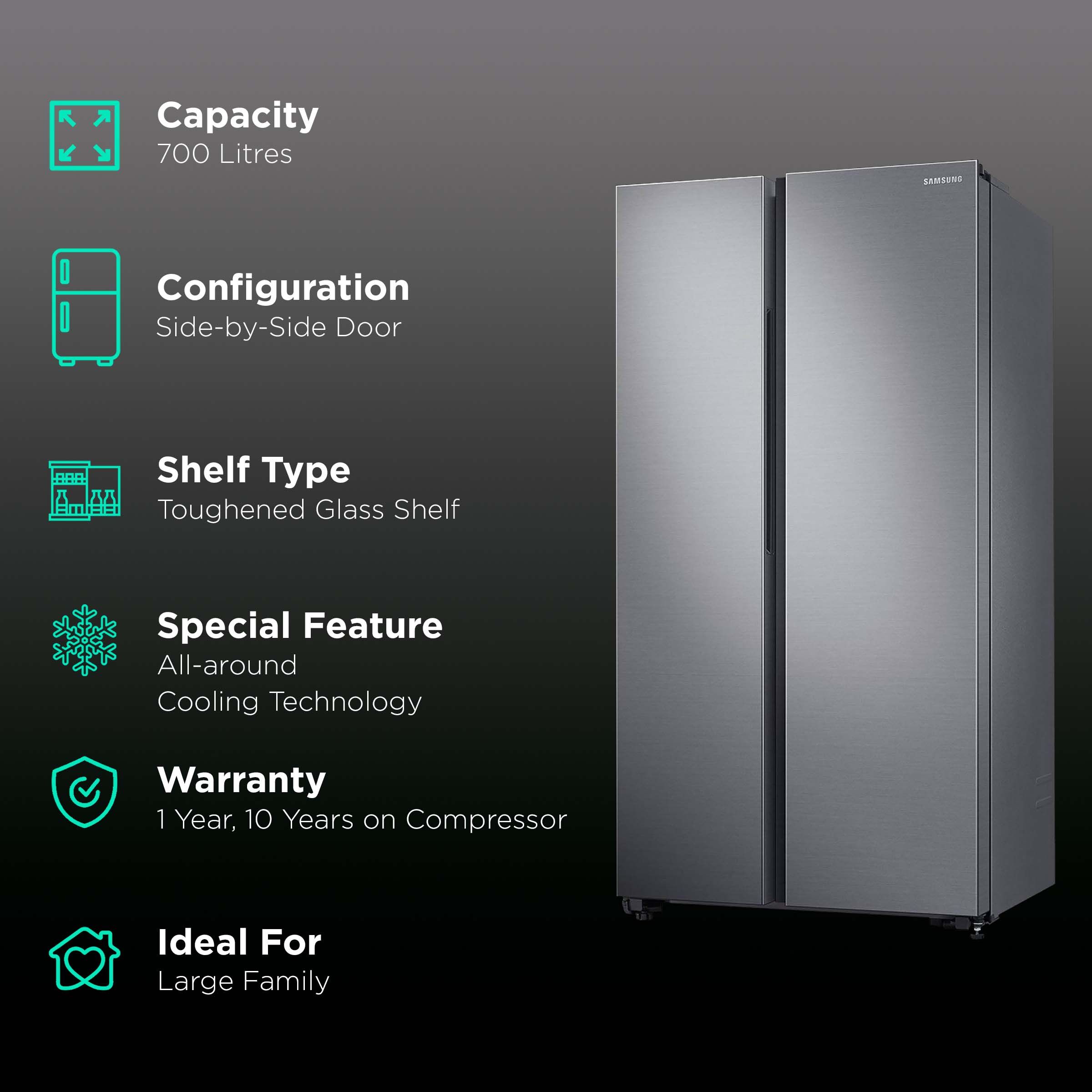 SAMSUNG 700 Litres Frost Free Double Door Refrigerator with SpaceMax Technology (RS72R5001M9/TL, Gentle Silver Matt) SAMSUNG 700 Litres Frost Free Double Door Refrigerator with SpaceMax Technology (RS72R5001M9/TL, Gentle Silver Matt)_2