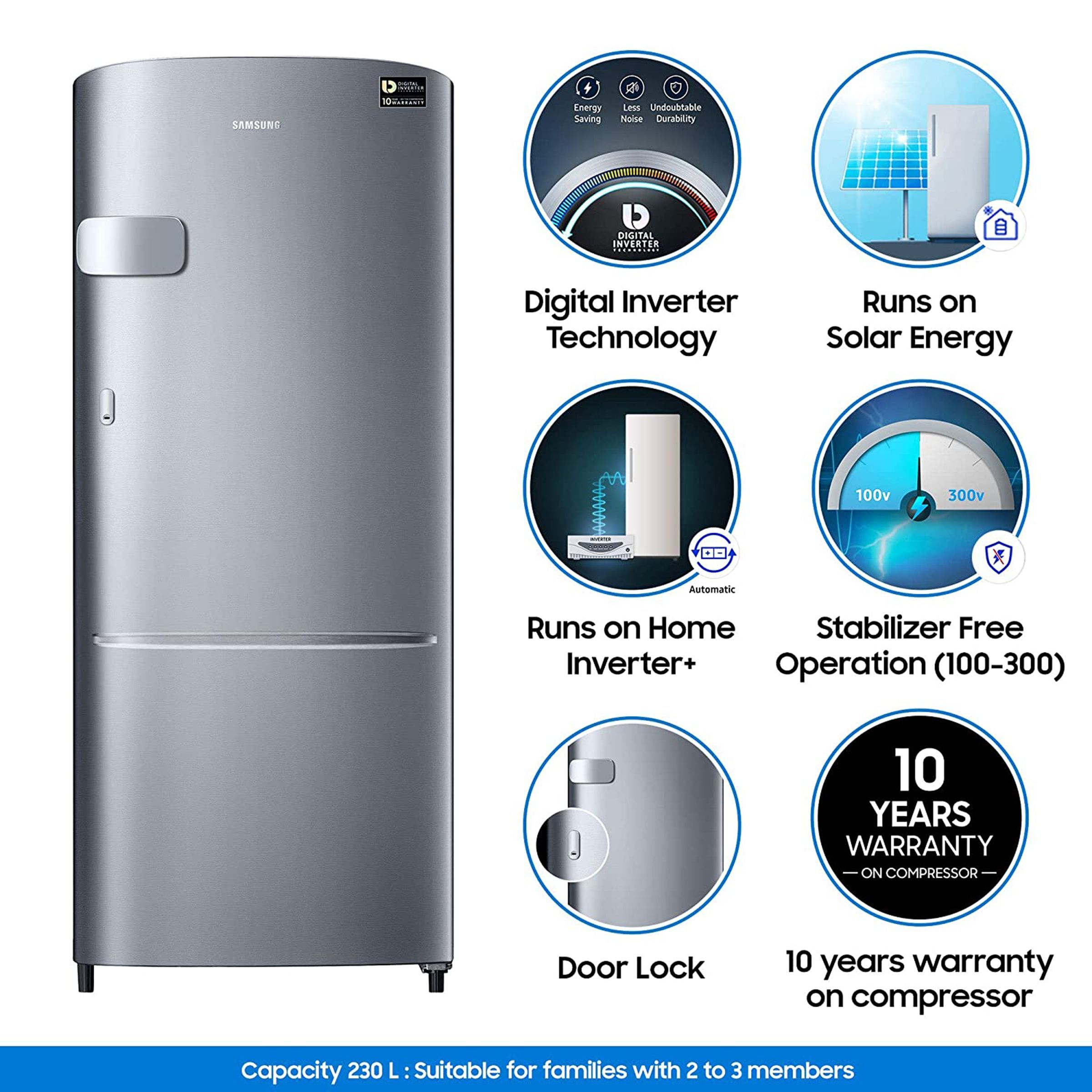 SAMSUNG 230 Liters 3 Star Direct Cool Single Door Refrigerator with Stabilizer Free Operation (RR24A2Y2YS8/NL, Elegant Inox)_10