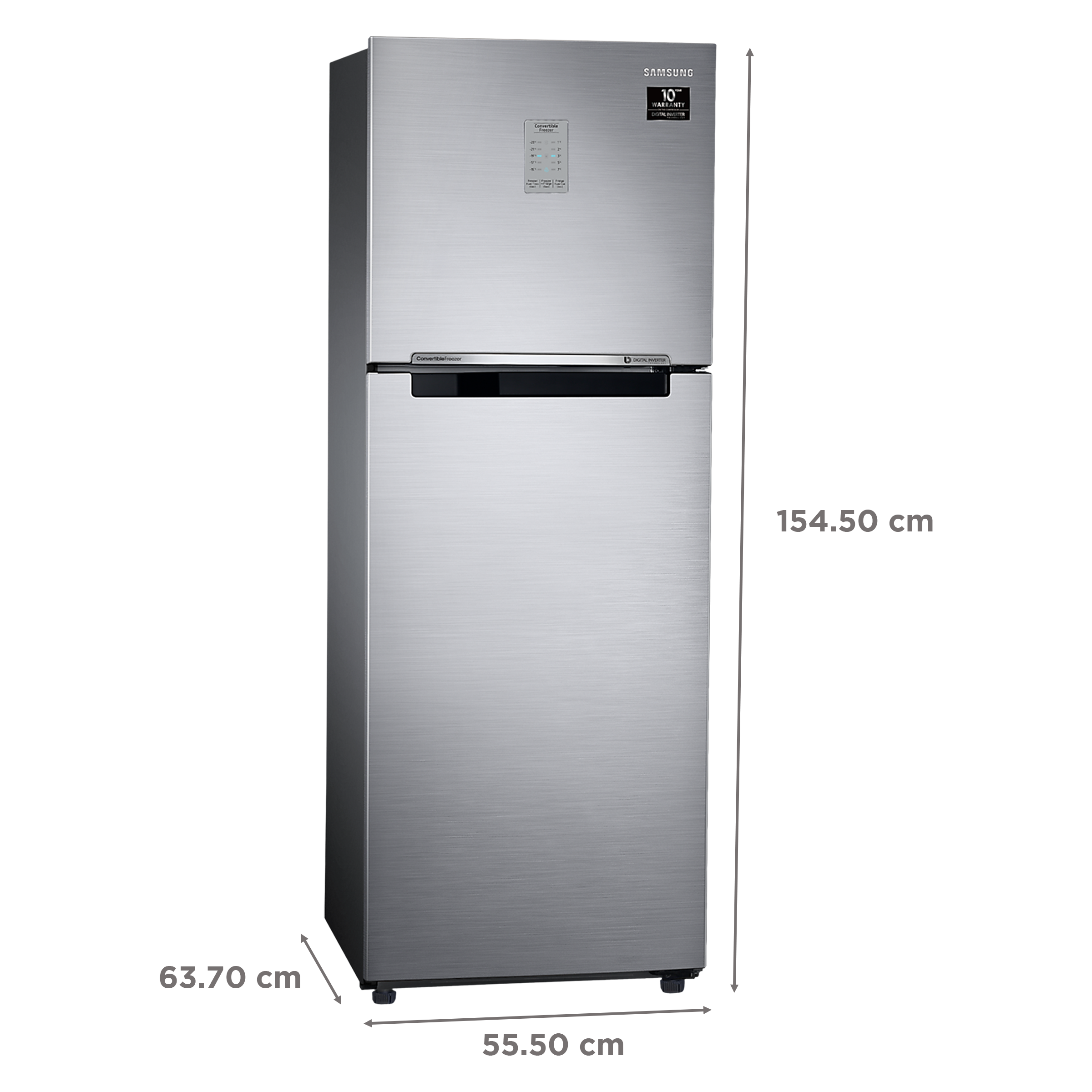 SAMSUNG 253 Litres 3 Star Frost Free Double Door Convertible Refrigerator with All-around Cooling Technology (RT28T3743S8/HL, Elegant Inox)_3