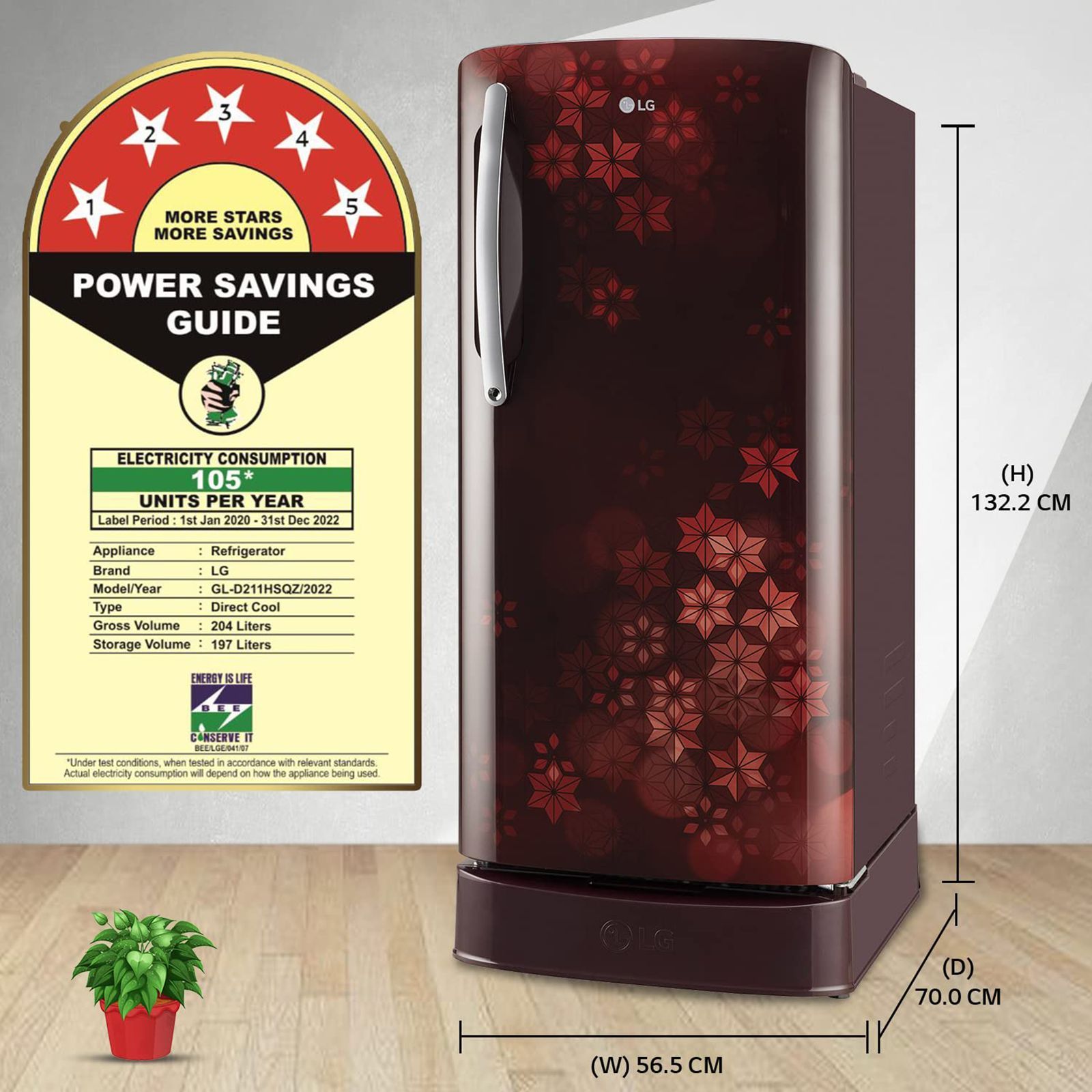 LG 204 Litres 5 Star Direct Cool Single Door Refrigerator with Anti Bacterial Gasket (GL-D211HSQZ, Scarlet Quartz) LG 204 Litres 5 Star Direct Cool Single Door Refrigerator with Anti Bacterial Gasket (GL-D211HSQZ, Scarlet Quartz)_13