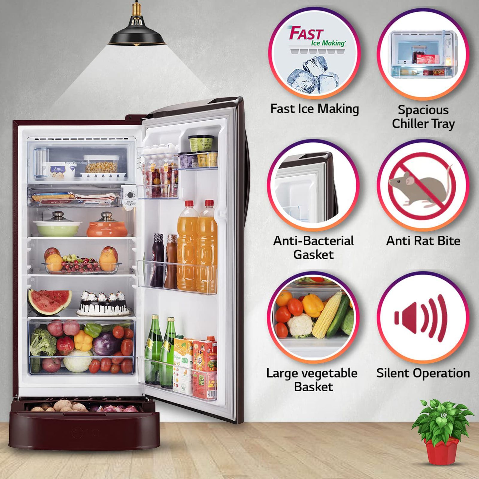 LG 204 Litres 5 Star Direct Cool Single Door Refrigerator with Anti Bacterial Gasket (GL-D211HSQZ, Scarlet Quartz) LG 204 Litres 5 Star Direct Cool Single Door Refrigerator with Anti Bacterial Gasket (GL-D211HSQZ, Scarlet Quartz)_14