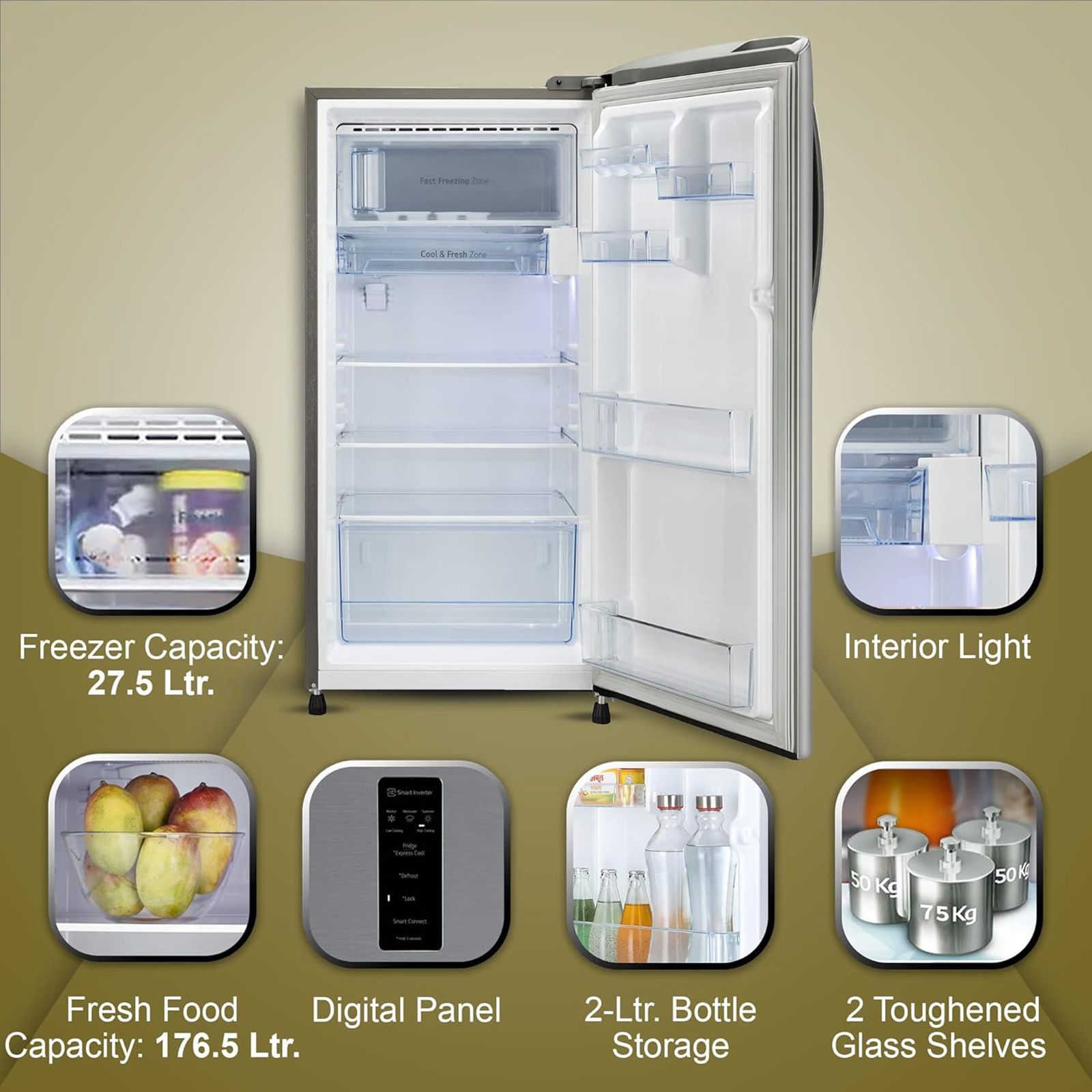 LG 201 Litres 4 Star Direct Cool Single Door Refrigerator with Smart Connect (GL-B211CPZY, Dim Grey)_16