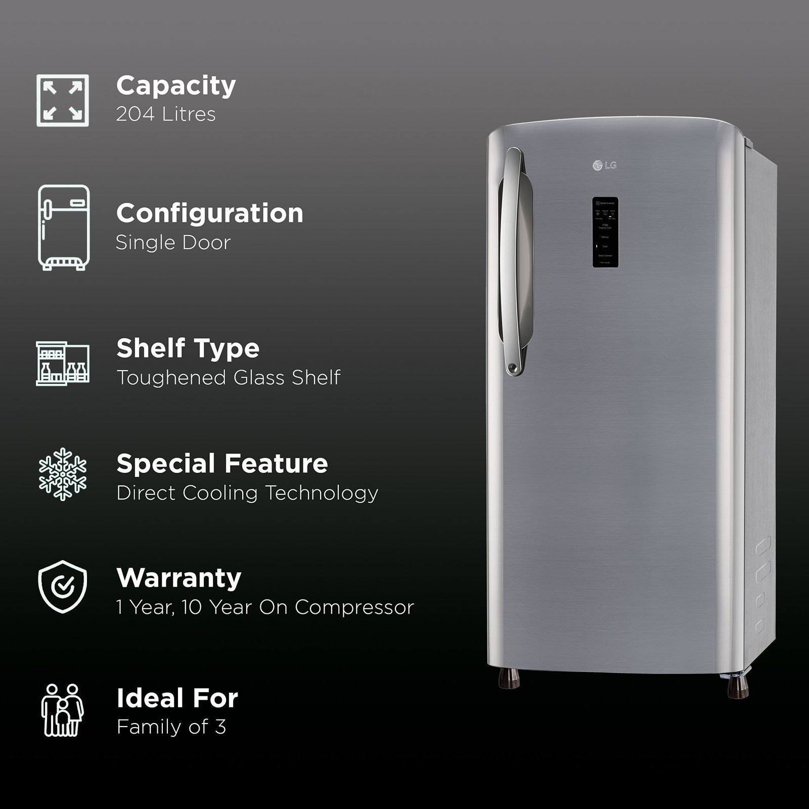 LG 201 Litres 4 Star Direct Cool Single Door Refrigerator with Smart Connect (GL-B211CPZY, Dim Grey)_2