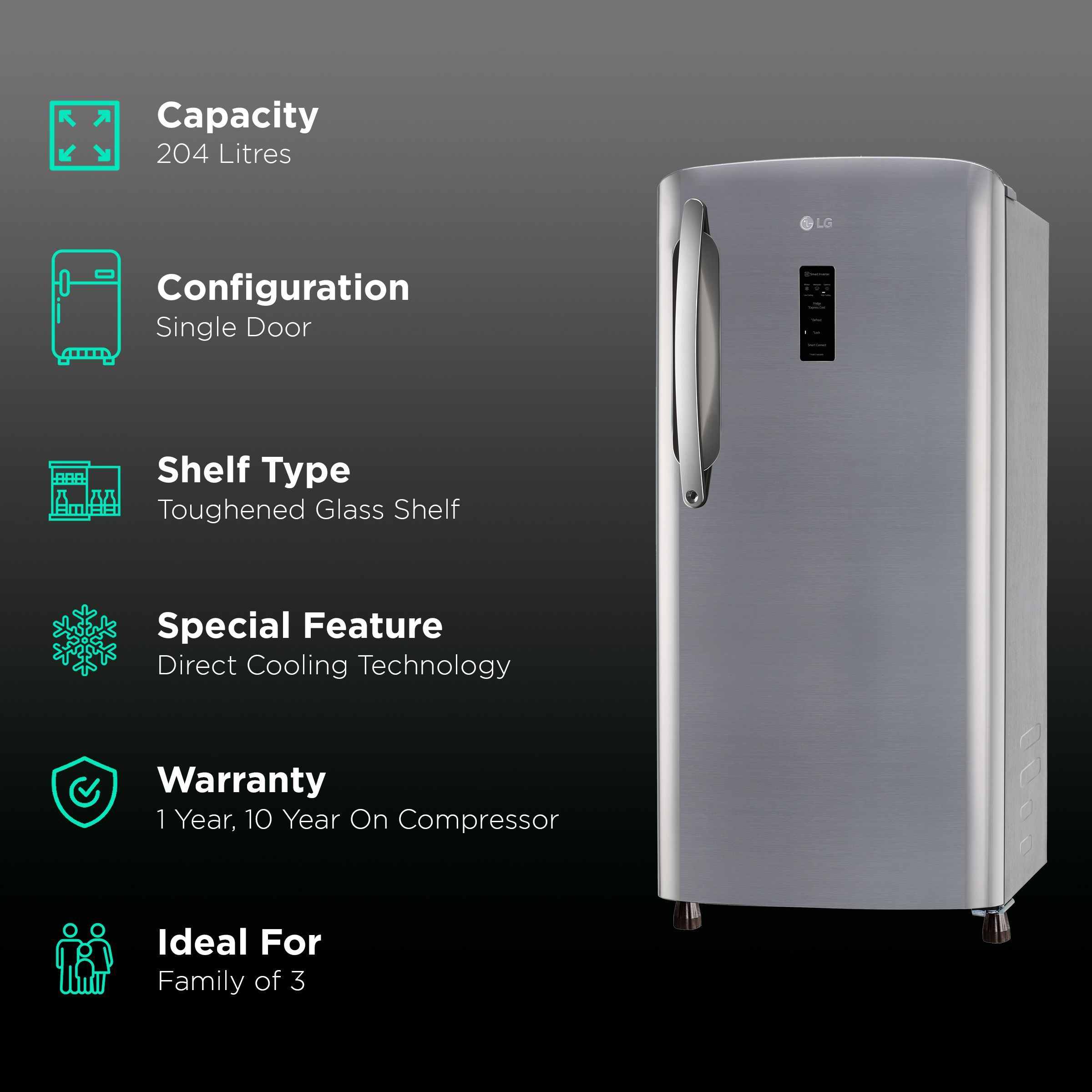 LG 201 Litres 4 Star Direct Cool Single Door Refrigerator with Smart Connect (GL-B211CPZY, Dim Grey)_2