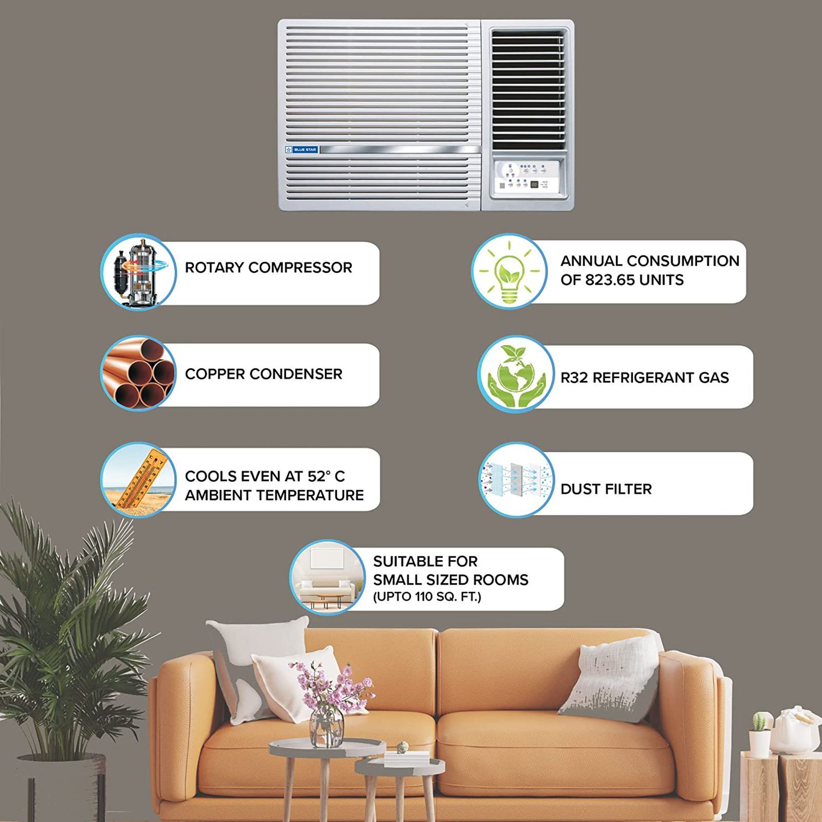 Blue Star 1 Ton 3 Star Windows AC (Copper Condenser, Dust Filter, WFB312LN)_7