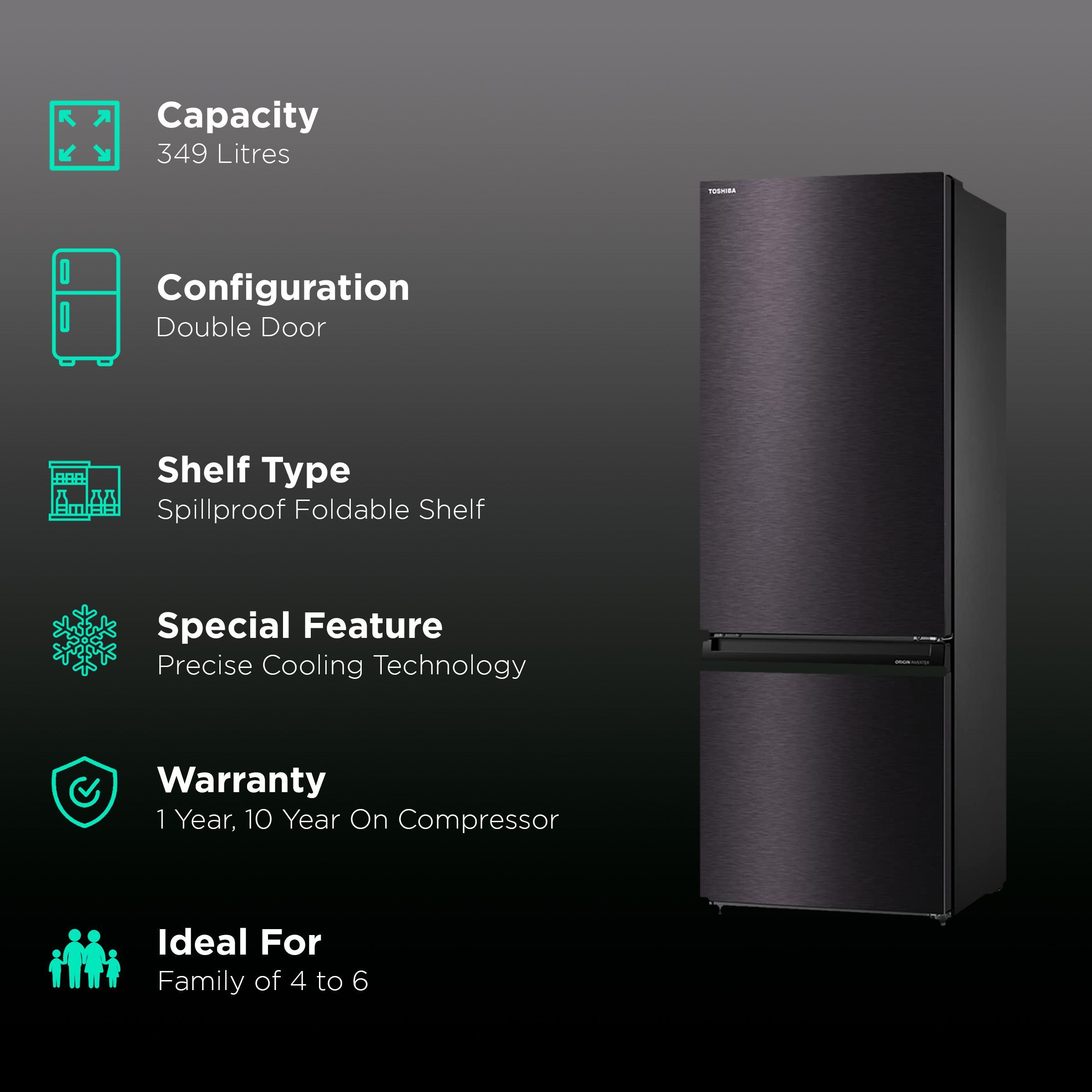 TOSHIBA 349 Litres 2 Star Frost Free Double Door Bottom Mount Refrigerator with Pure BIO Deodorizer (GR-RB423WE-PMI(37), Satin Grey) TOSHIBA 349 Litres 2 Star Frost Free Double Door Bottom Mount Refrigerator with Pure BIO Deodorizer (GR-RB423WE-PMI(37), Satin Grey)_2