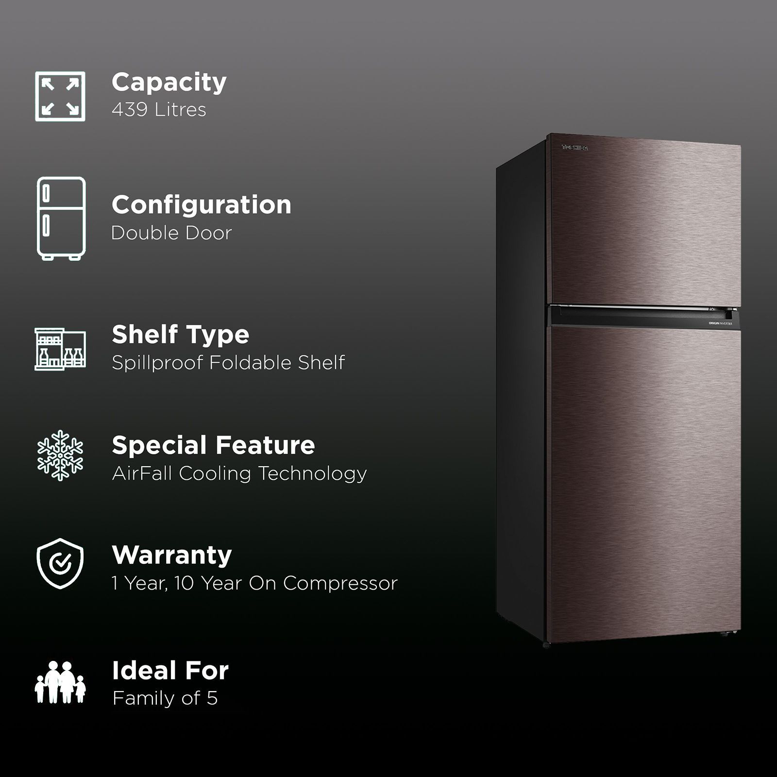 TOSHIBA 439 Litres 2 Star Frost Free Double Door Refrigerator with Pure BIO Deodorizer (GR-RT559WE-PMI(37), Satin Grey)_2