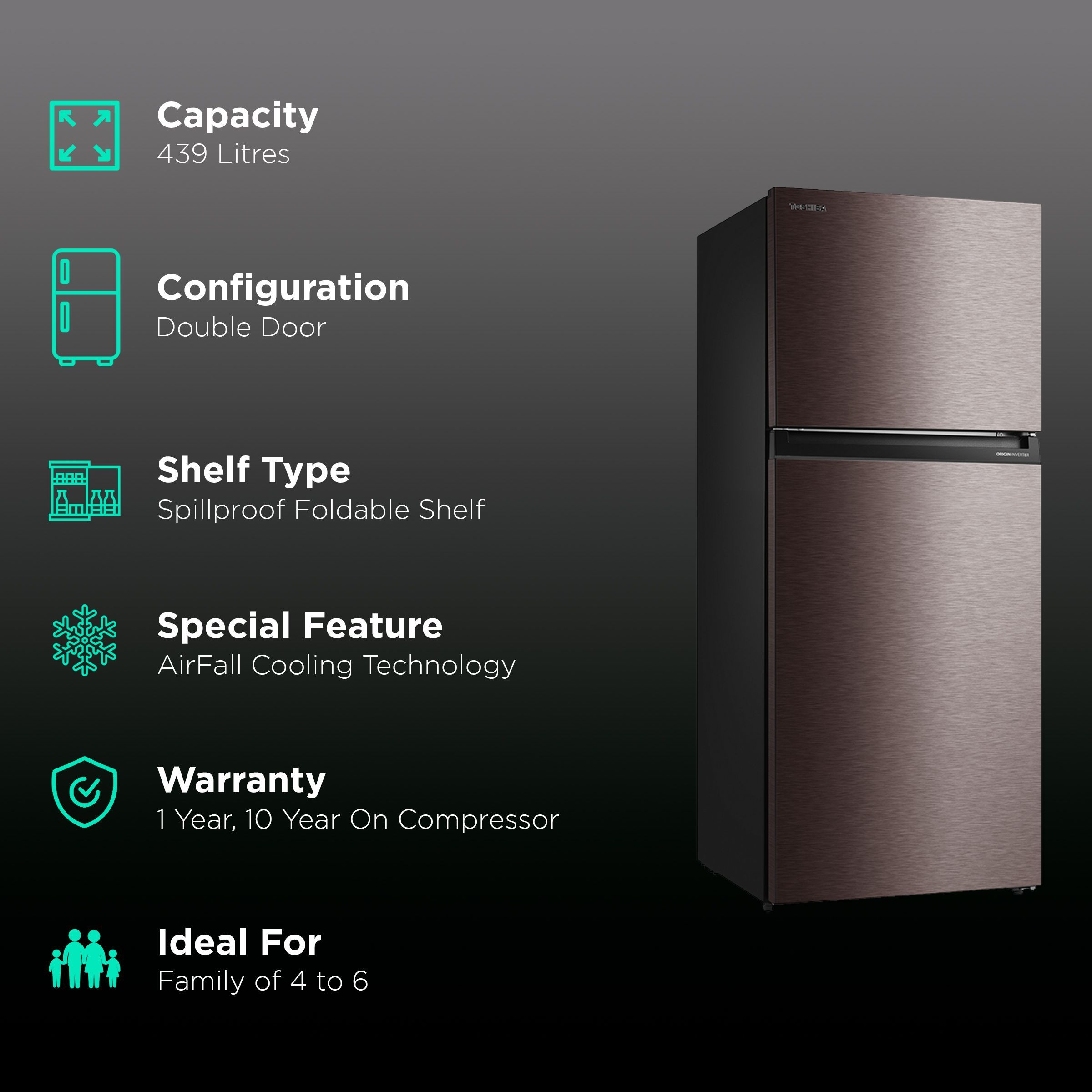 TOSHIBA 439 Litres 2 Star Frost Free Double Door Refrigerator with Pure BIO Deodorizer (GR-RT559WE-PMI(37), Satin Grey)_2