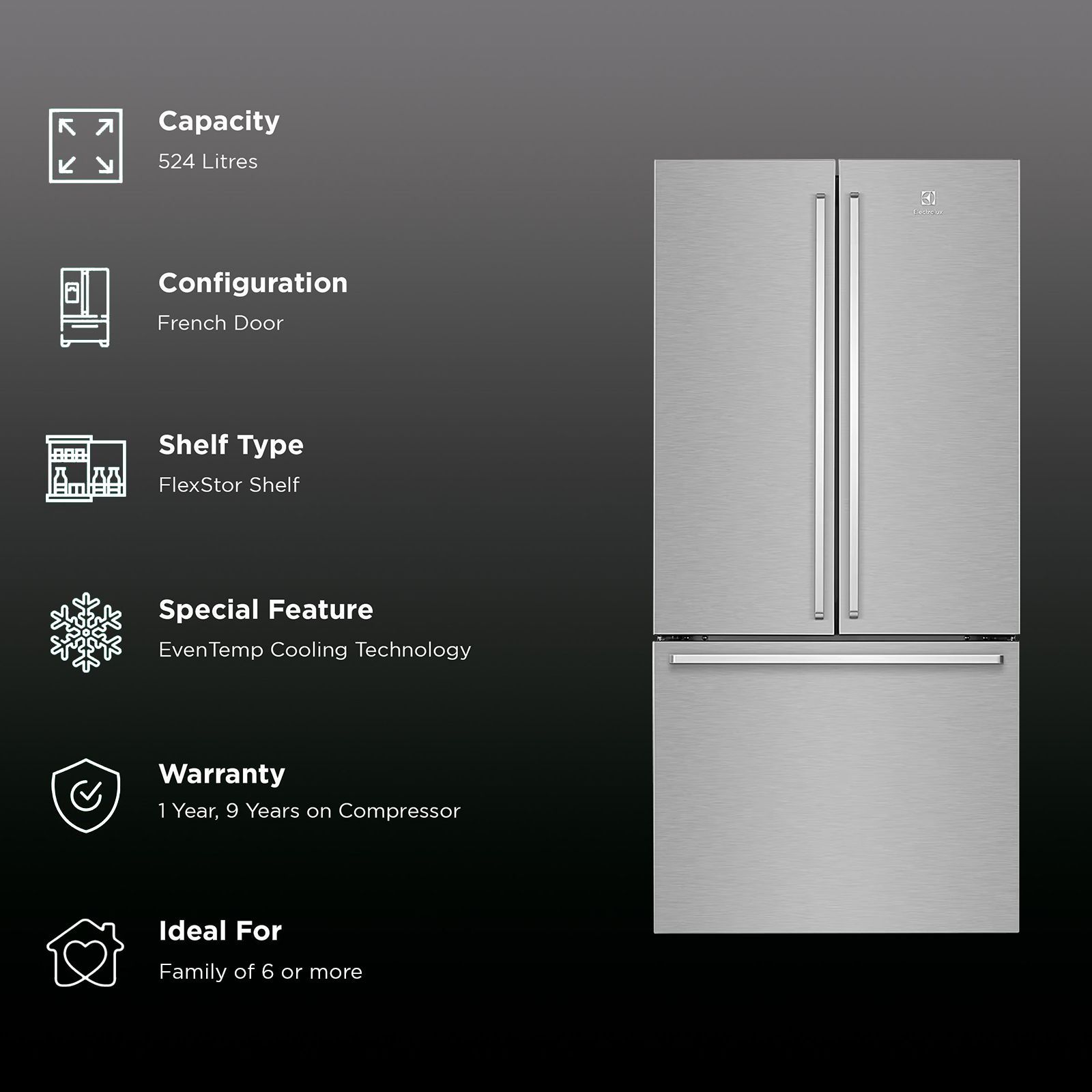 Electrolux UltimateTaste 700 524 Litres Frost Free French Door Refrigerator with NutriFresher Inverter Compressor (EHE5224C-A NIN, Arctic Silver)_2