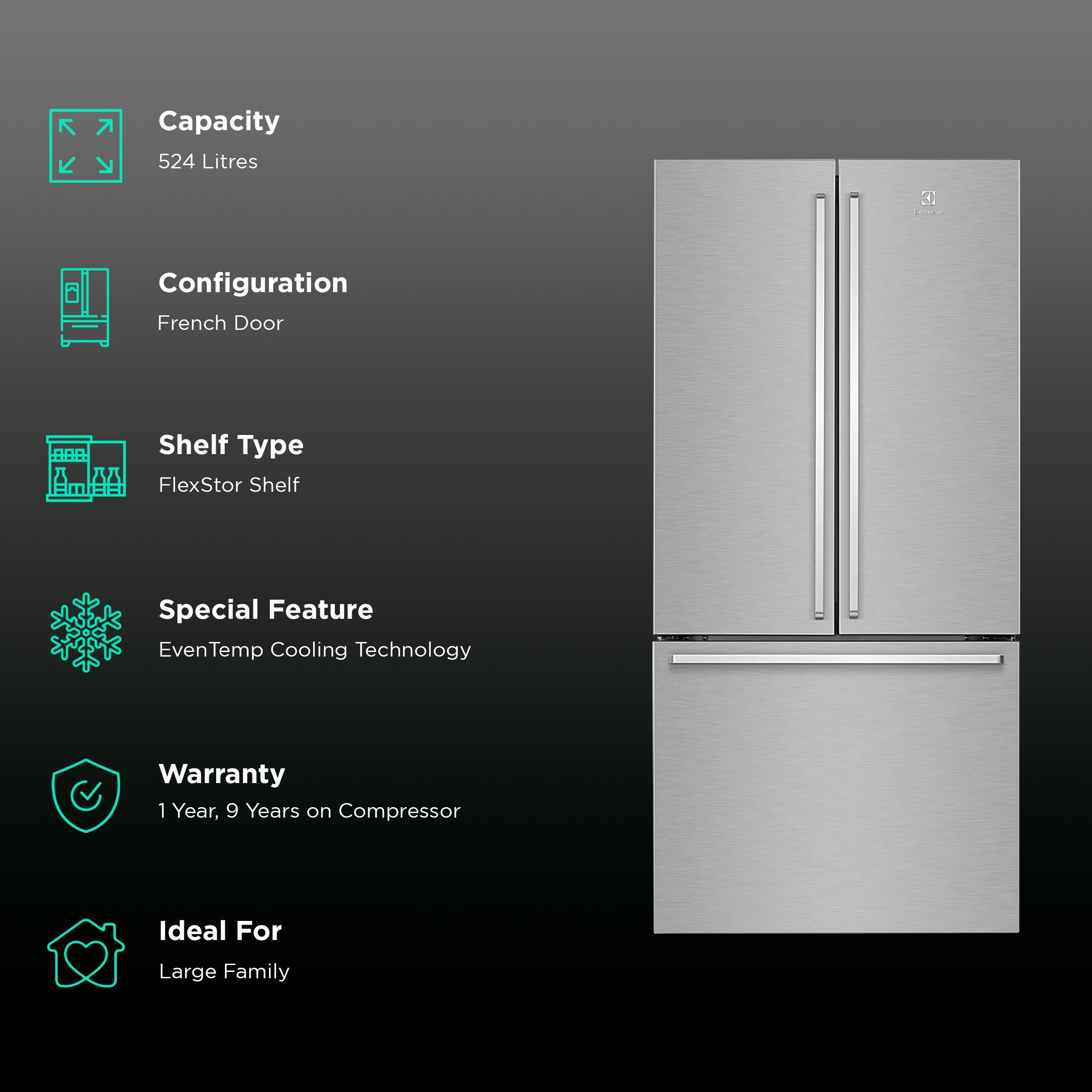 Electrolux UltimateTaste 700 524 Litres Frost Free French Door Refrigerator with NutriFresher Inverter Compressor (EHE5224C-A NIN, Arctic Silver)_2