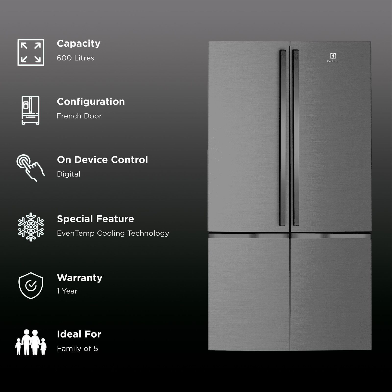 Electrolux UltimateTaste 700 461 Litres French Door Refrigerator with Twist and Serve Ice Maker (EQE6000A-B, Matte Dark Grey)_2