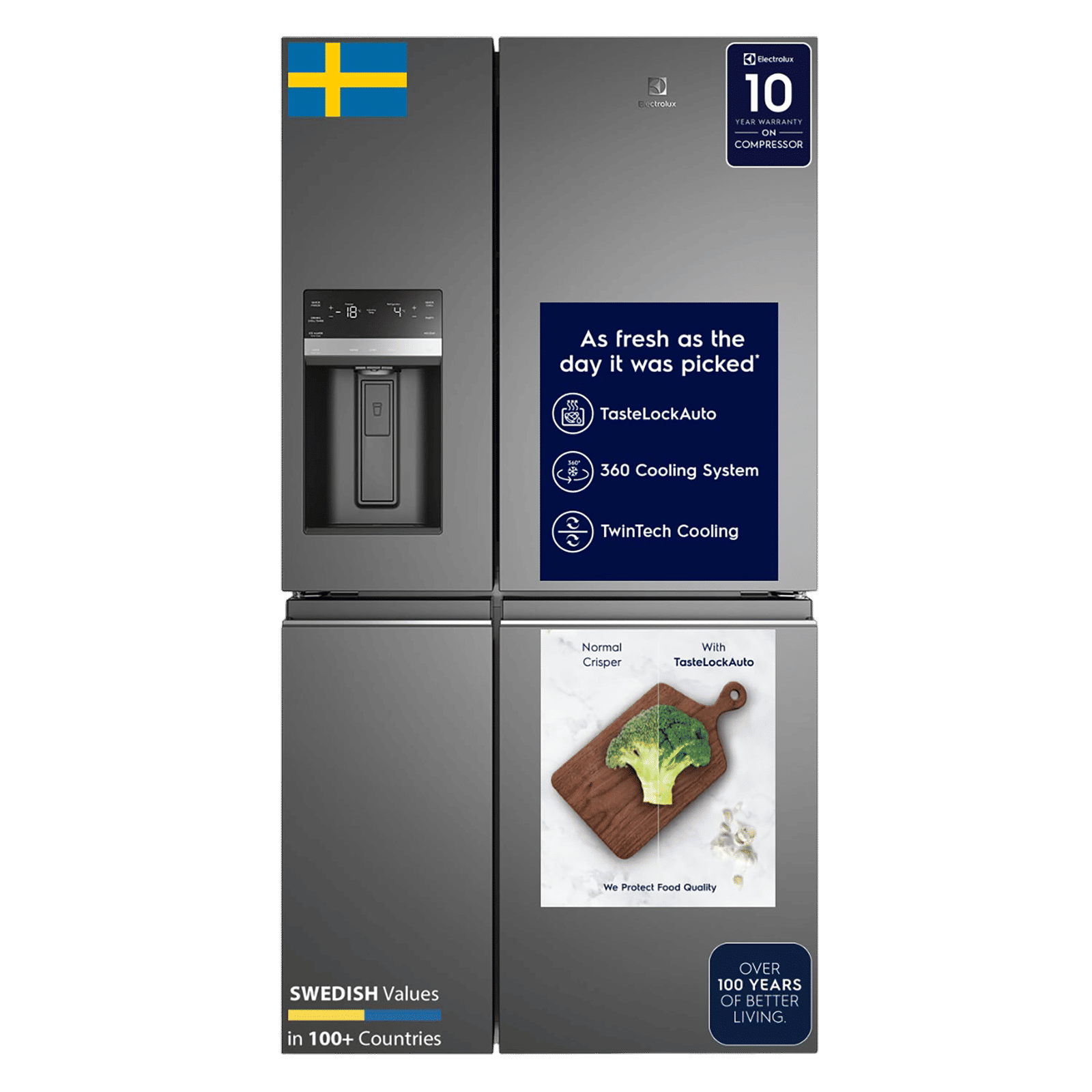 Electrolux UltimateTaste 900 680 Litres Frost Free French Door Refrigerator with Water Dispenser (EQE6879A-B NIN, Glossy Dark Grey) Electrolux UltimateTaste 900 680 Litres Frost Free French Door Refrigerator with Water Dispenser (EQE6879A-B NIN, Glossy Dark Grey)_1