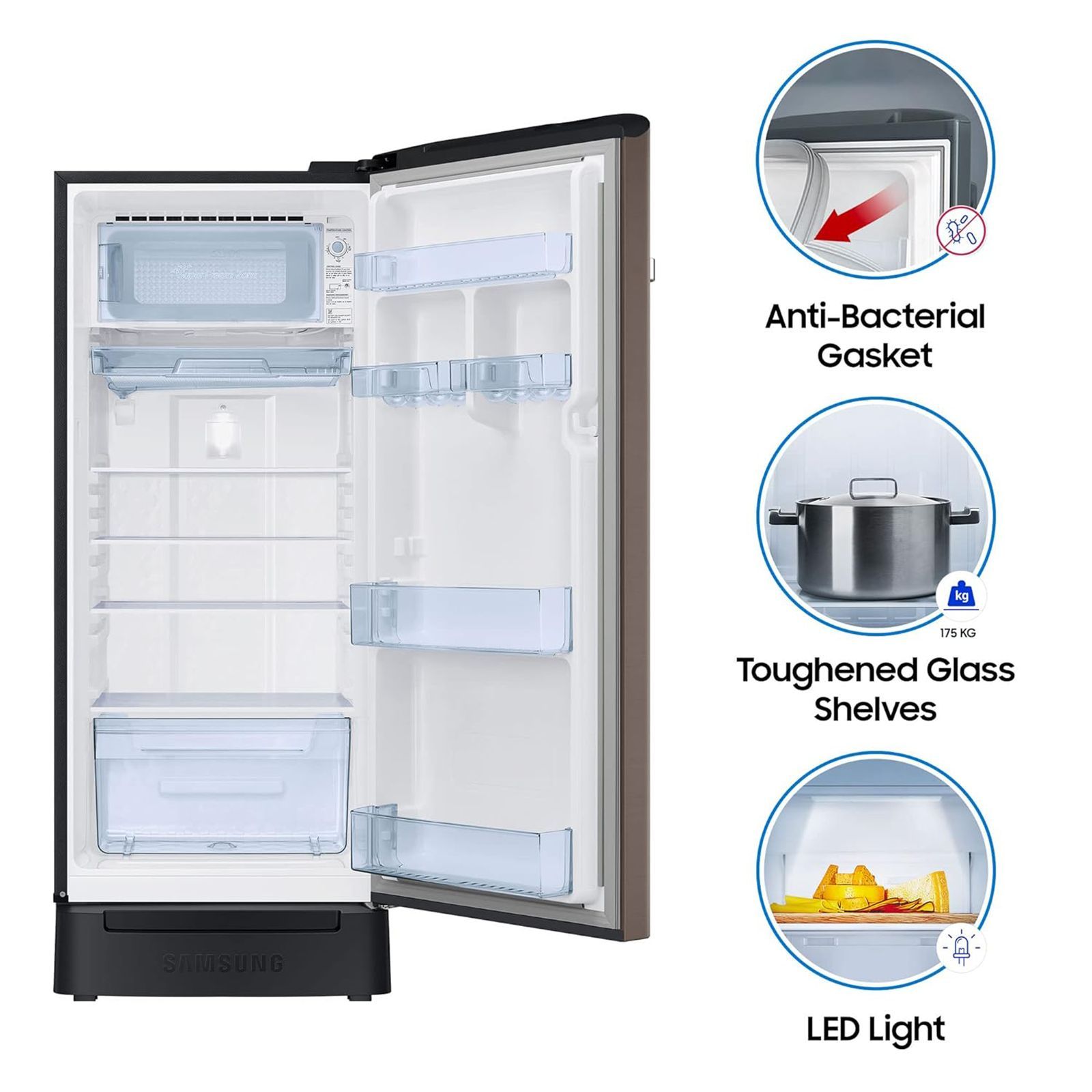 SAMSUNG 225 Litres 4 Star Direct Cool Single Door Refrigerator with Antibacterial Gasket (RR23B2H2XDX/HL, Luxe Brown)_14