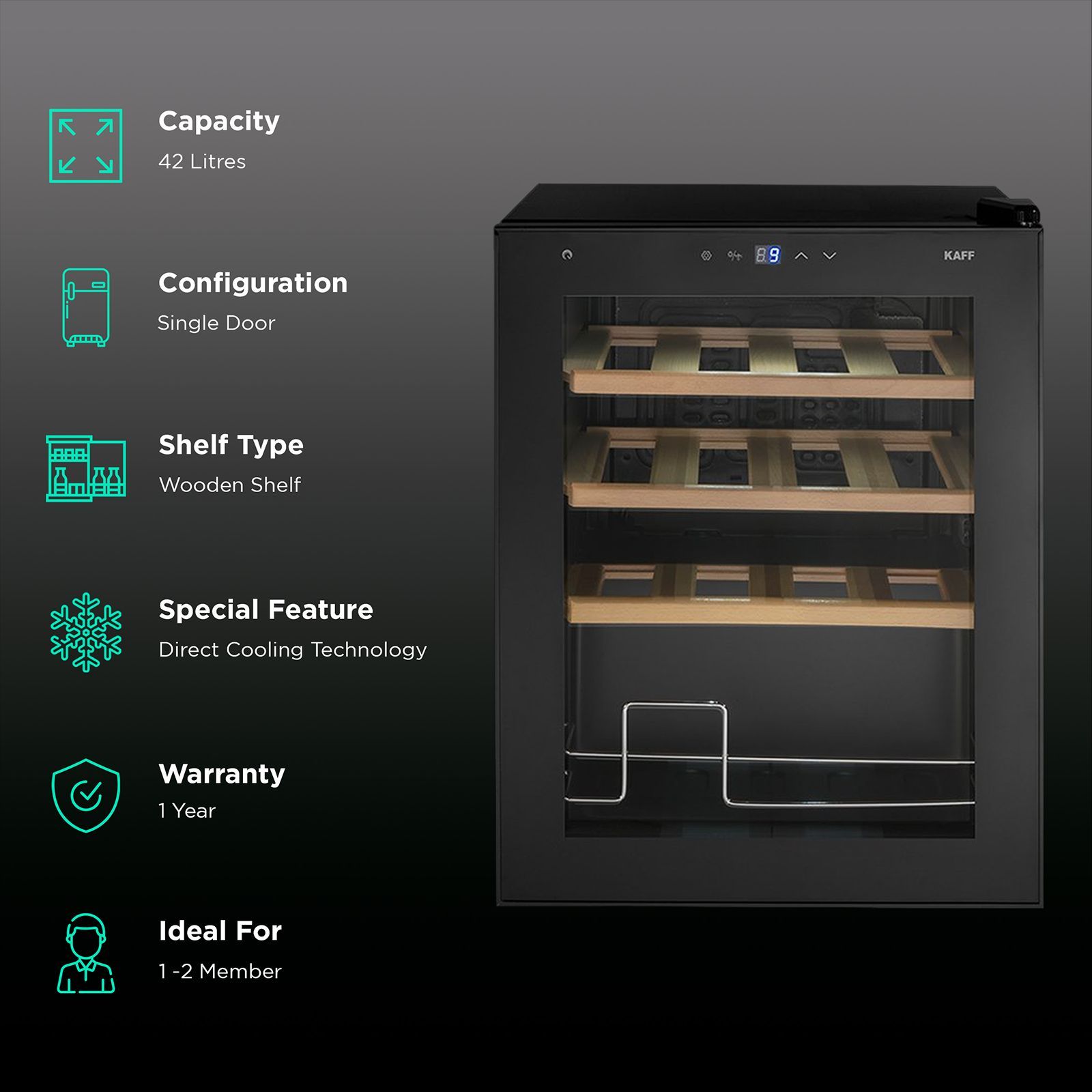 KAFF KWC 42 Litres 16 Bottles Wine Cooler (Child Lock, WC42BW, Black) KAFF KWC 42 Litres 16 Bottles Wine Cooler (Child Lock, WC42BW, Black)_2