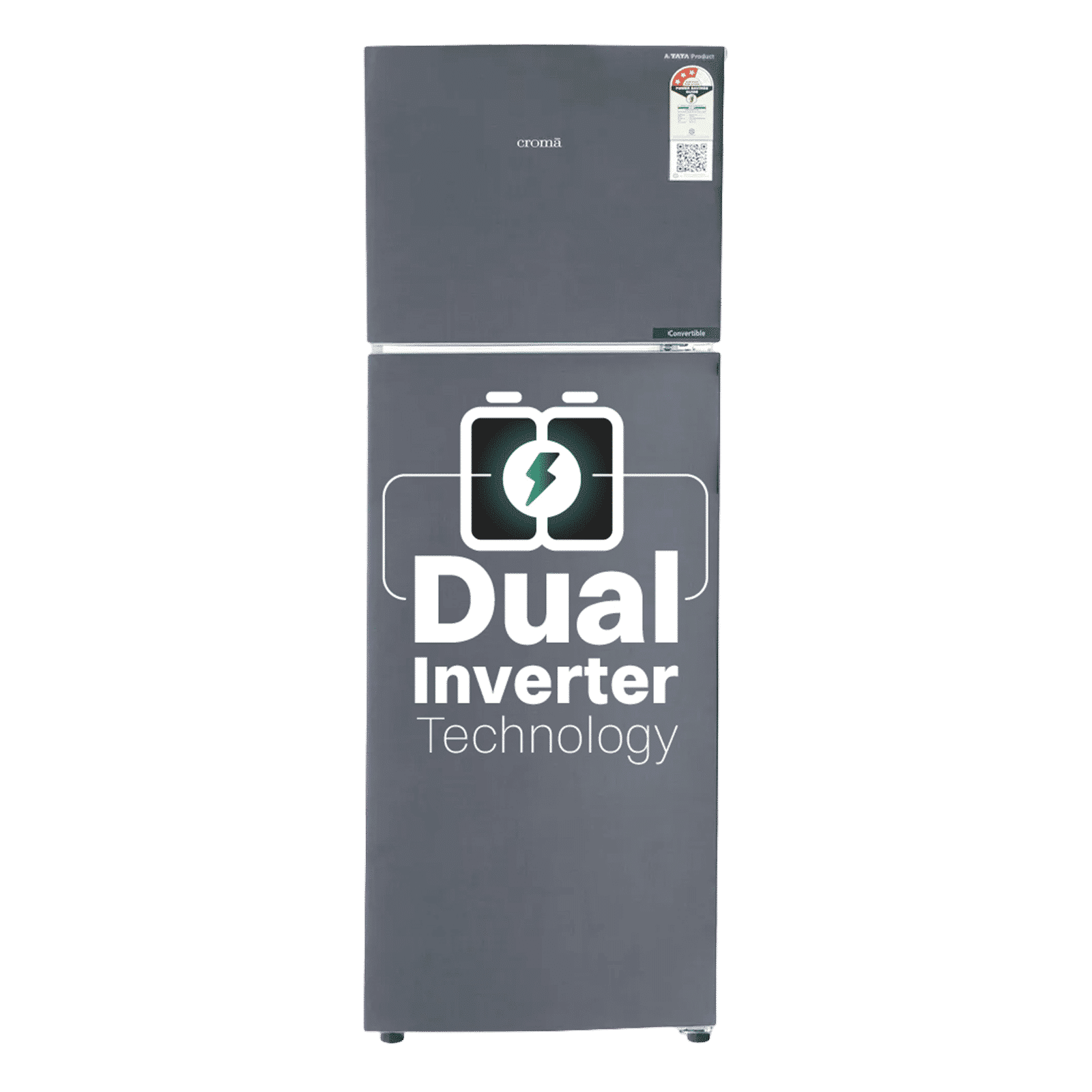 Croma 240 Litres 3 Star Frost Free Double Door Convertible Refrigerator with Dual Inverter Technology ( Criss Cross Metallic Grey)_1