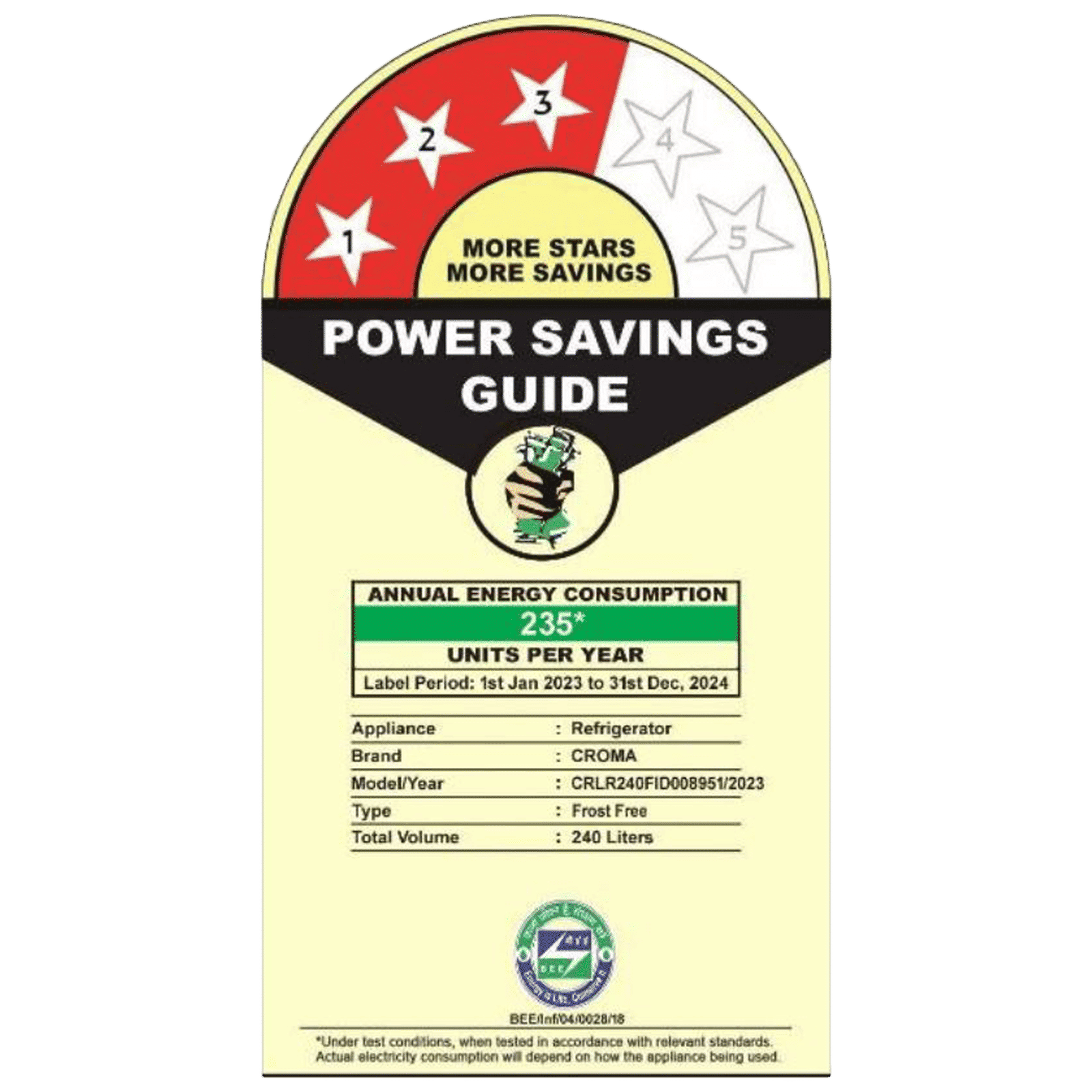 Croma 240 Litres 3 Star Frost Free Double Door Convertible Refrigerator with Dual Inverter Technology ( Criss Cross Metallic Grey)_9