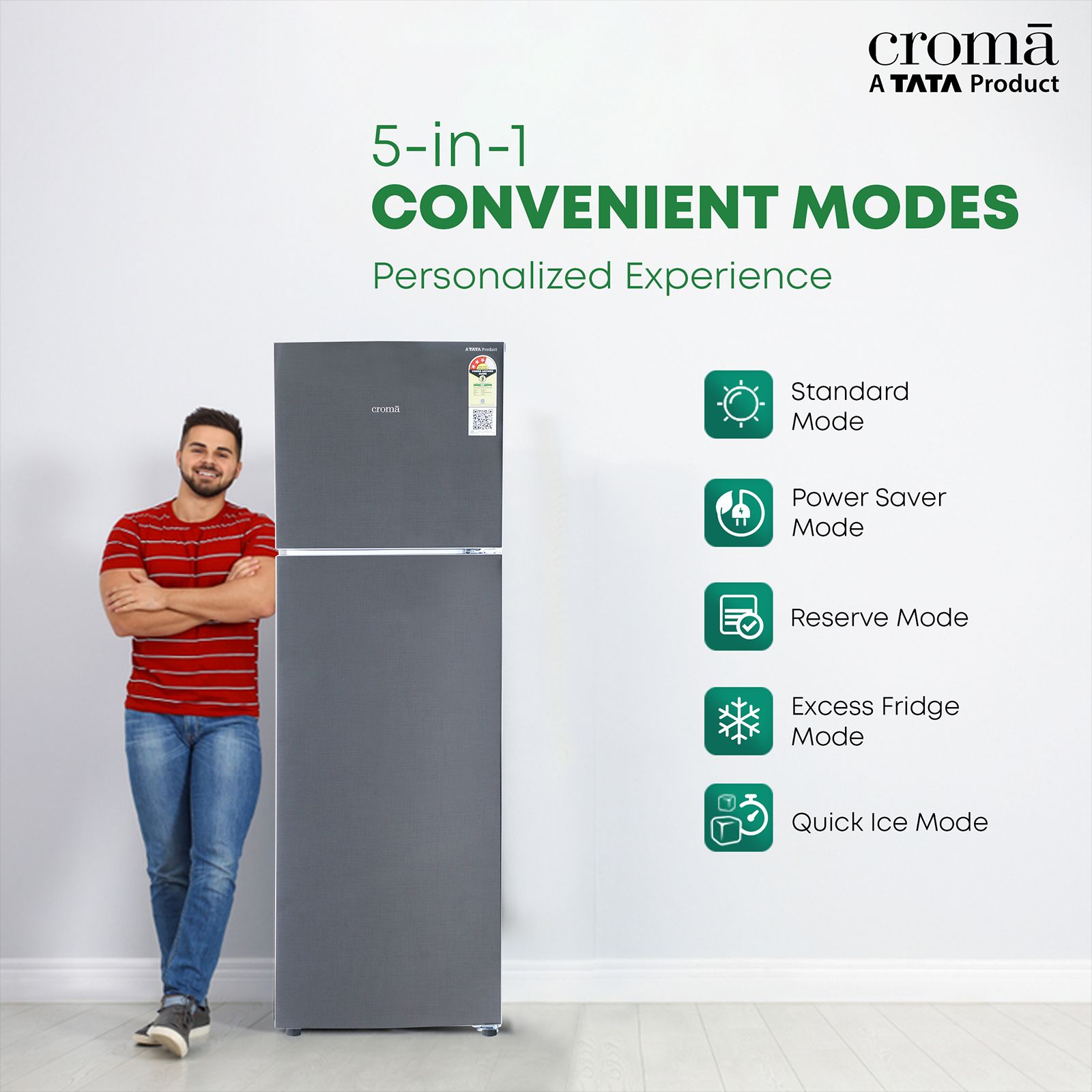 Croma 268 Litres 3 Star Frost Free Double Door Convertible Refrigerator with Dual Inverter Technology ( Criss Cross Metalic Grey)_11