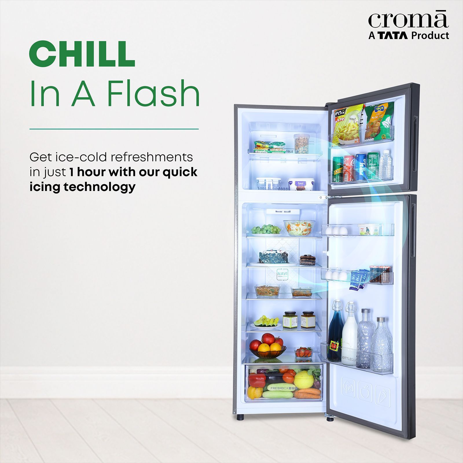 Croma 268 Litres 3 Star Frost Free Double Door Convertible Refrigerator with Dual Inverter Technology ( Criss Cross Metalic Grey)_15