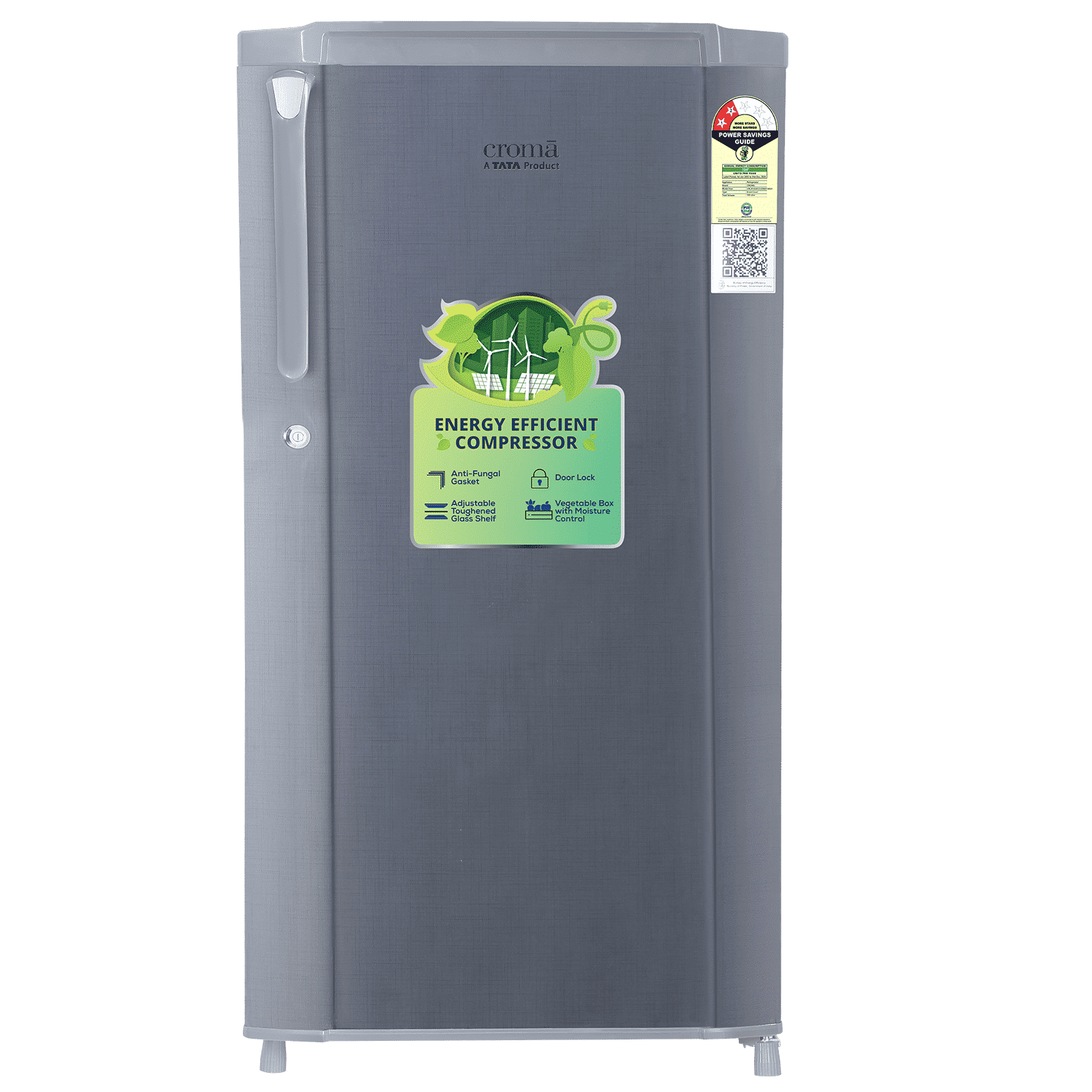 Croma 165 Litres 2 Star Direct Cool Single Door Refrigerator with Anti Fungal Gasket ( Criss Cross Metallic Grey)_1