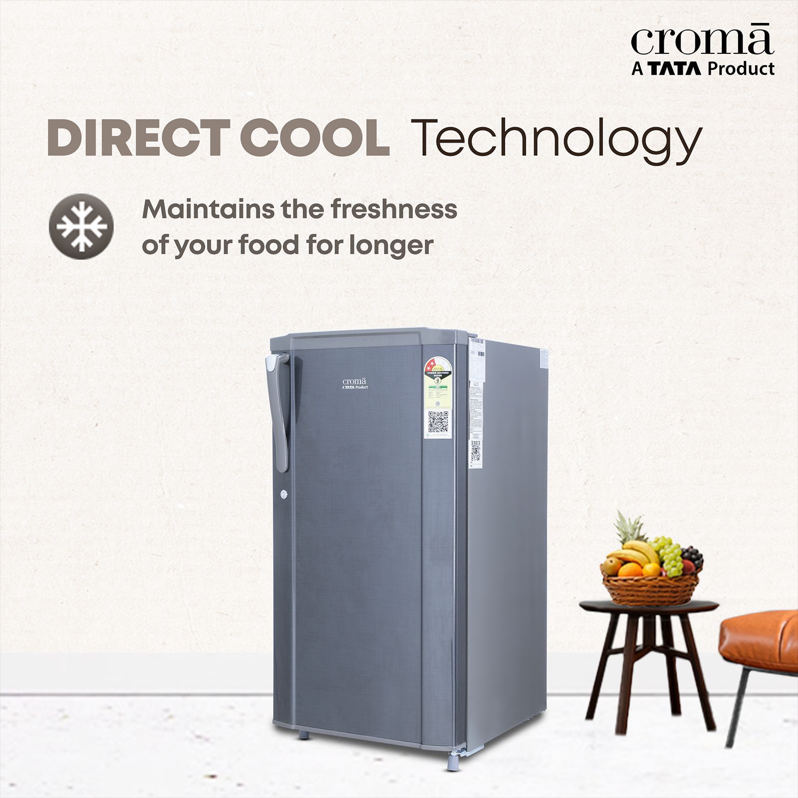 Croma 165 Litres 2 Star Direct Cool Single Door Refrigerator with Anti Fungal Gasket ( Criss Cross Metallic Grey)_17