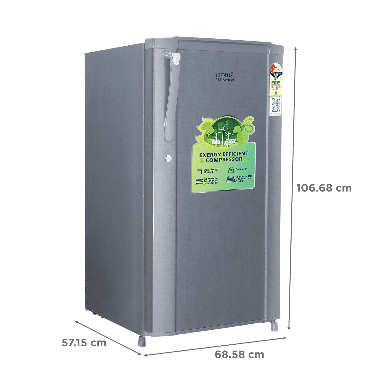 Croma 165 Litres 2 Star Direct Cool Single Door Refrigerator with Anti Fungal Gasket ( Criss Cross Metallic Grey)_3