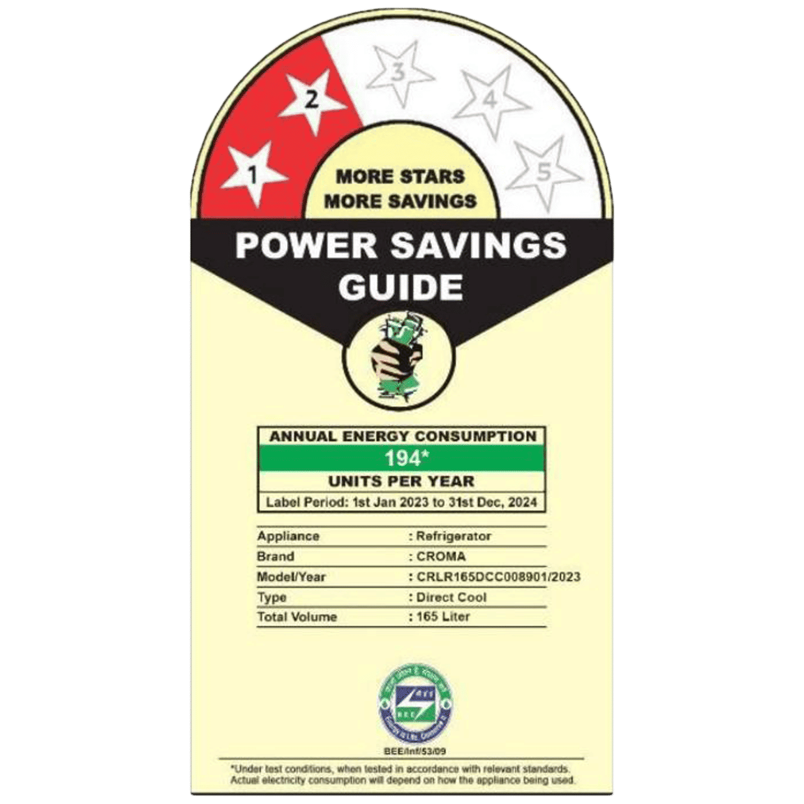 Croma 165 Litres 2 Star Direct Cool Single Door Refrigerator with Anti Fungal Gasket ( Criss Cross Metallic Grey)_10