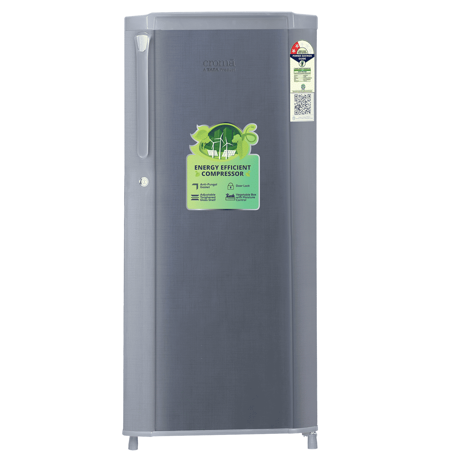 Croma 185 Litres 2 Star Direct Cool Single Door Refrigerator with Anti Fungal Gasket ( Criss Cross Metallic Grey)_1