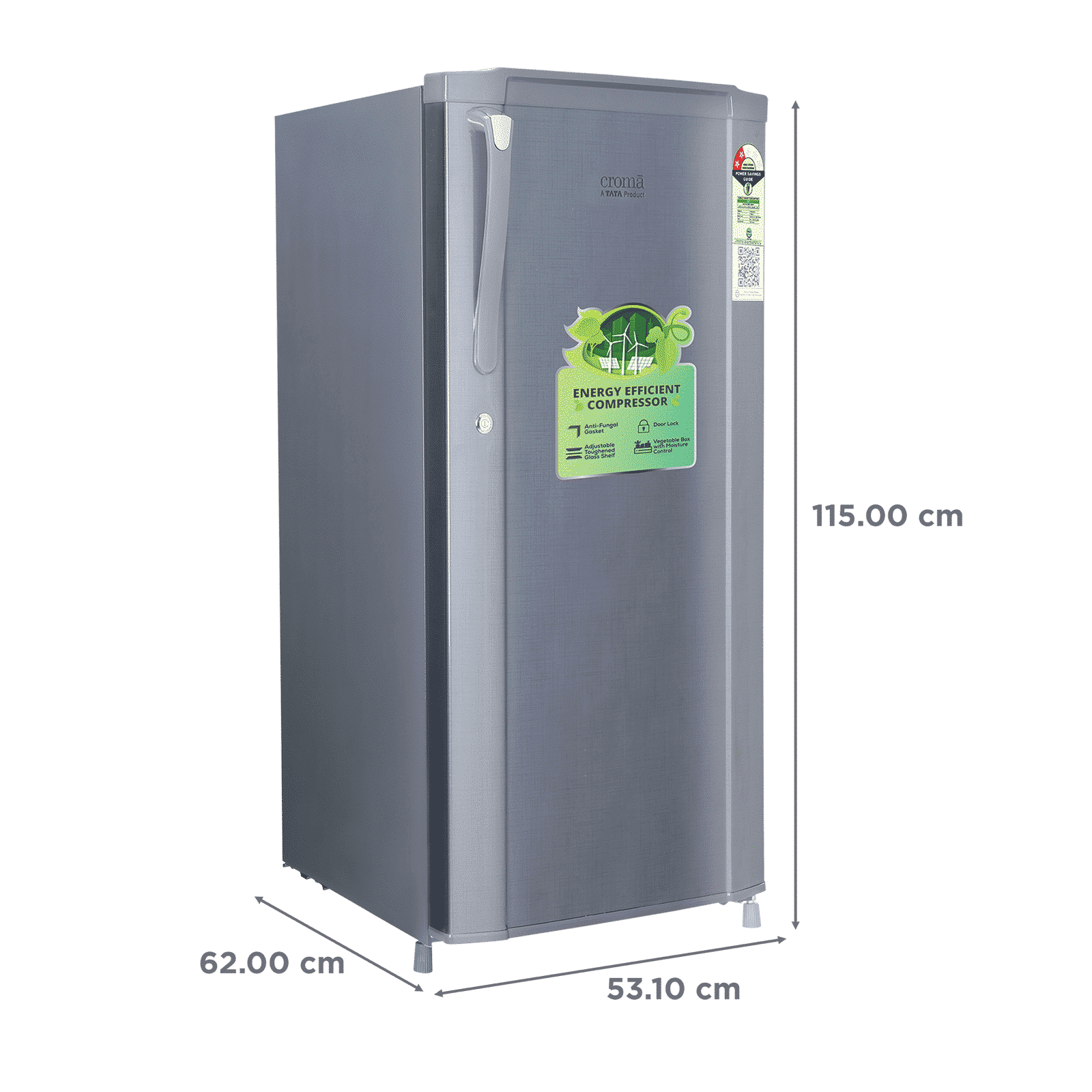 Croma 185 Litres 2 Star Direct Cool Single Door Refrigerator with Anti Fungal Gasket ( Criss Cross Metallic Grey)_3