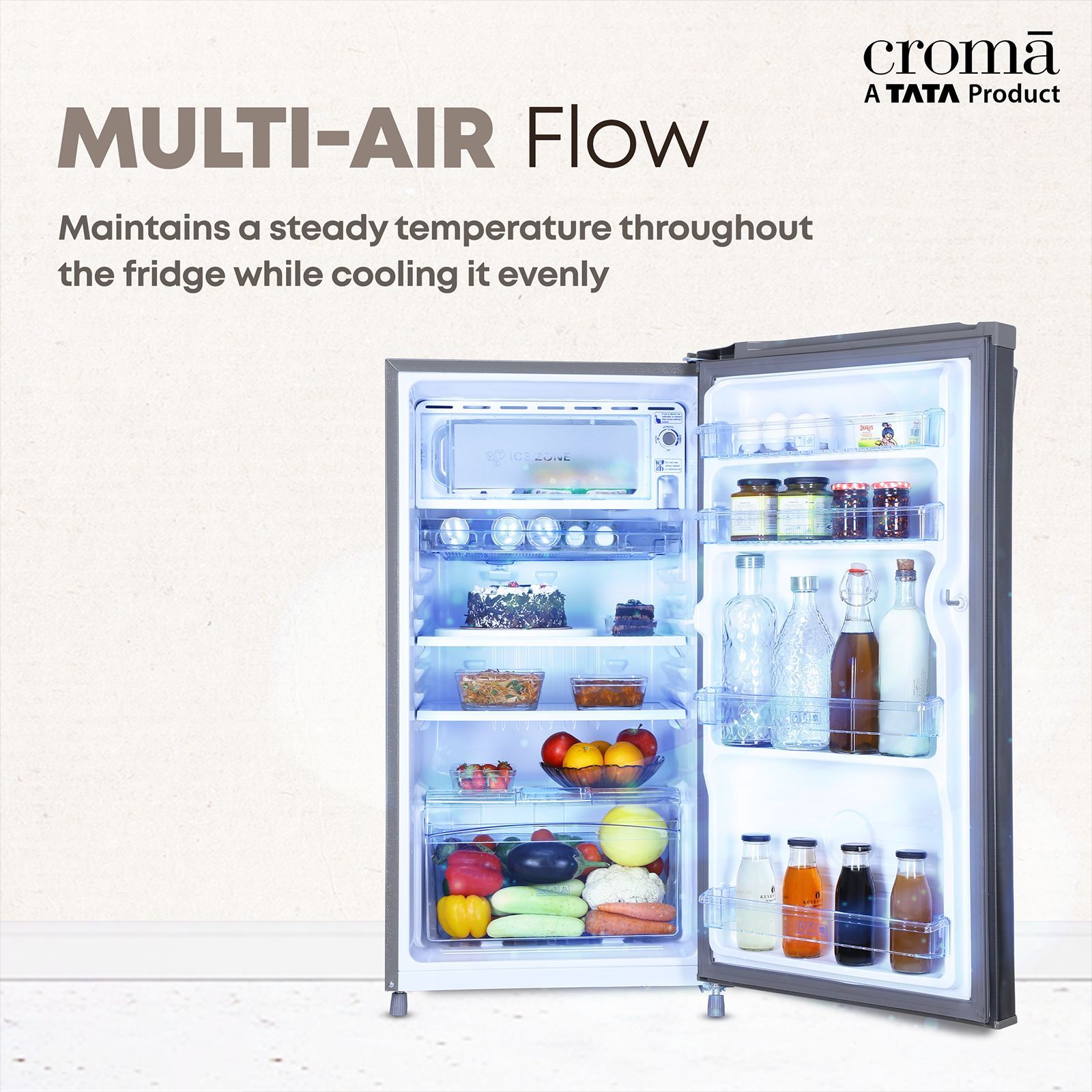 Croma 185 Litres 2 Star Direct Cool Single Door Refrigerator with Anti Fungal Gasket ( Criss Cross Metallic Grey)_6