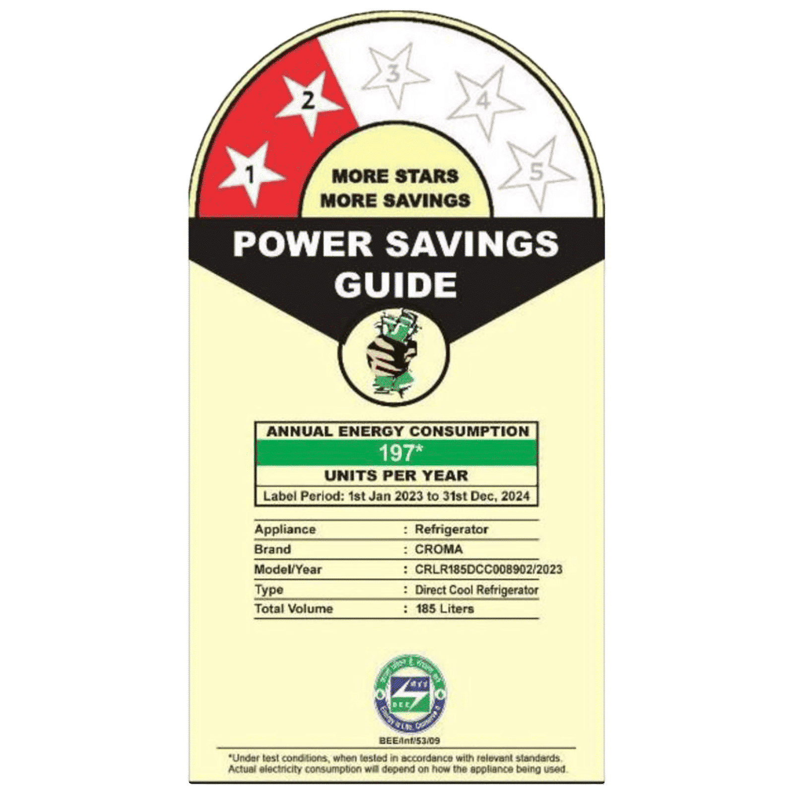 Croma 185 Litres 2 Star Direct Cool Single Door Refrigerator with Anti Fungal Gasket ( Criss Cross Metallic Grey)_10