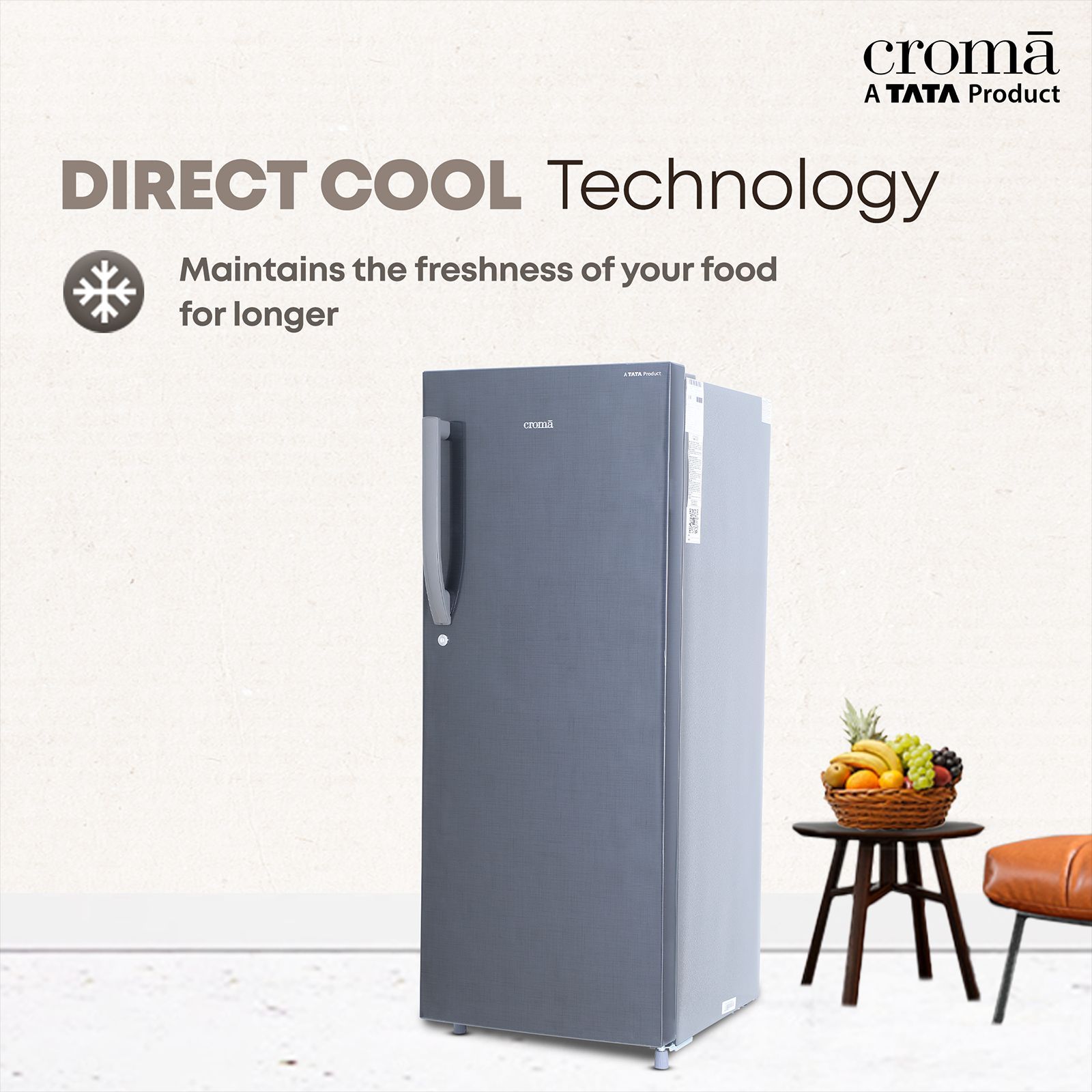 Croma 215 Litres 2 Star Direct Cool Single Door Refrigerator with Anti Fungal Gasket ( Criss Cross Metallic Grey)_16