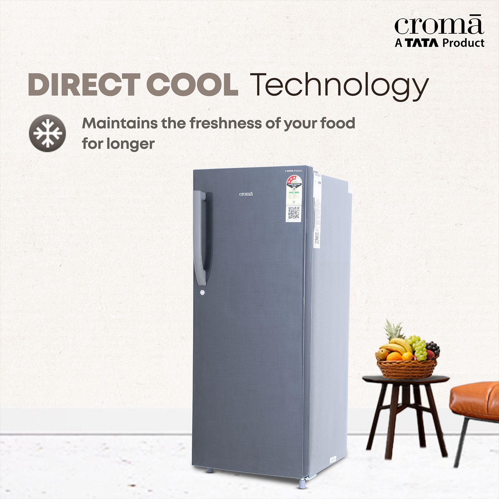 Croma 215 Litres 3 Star Direct Cool Single Door Refrigerator with Anti Fungal Gasket ( Criss Cross Metallic Grey)_16