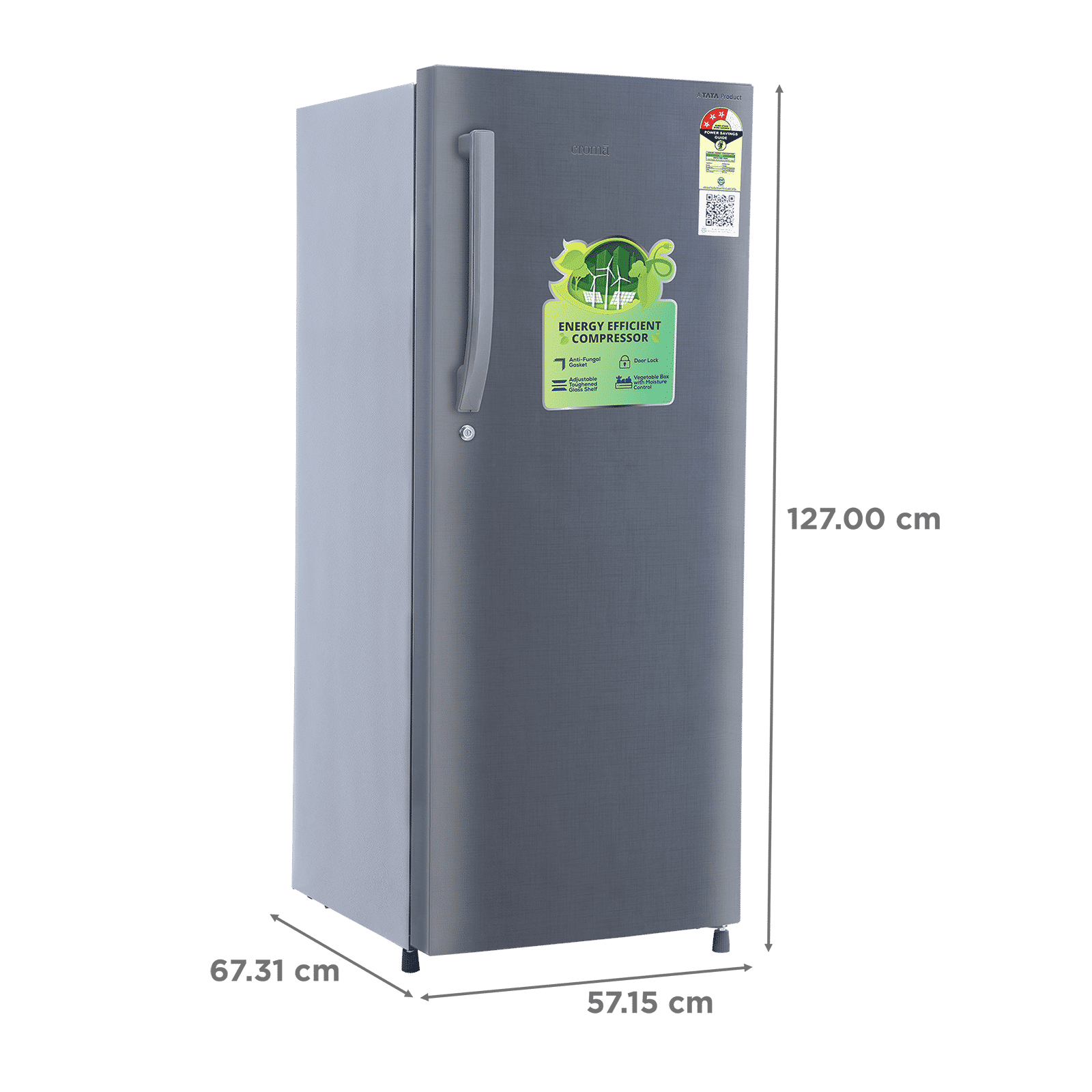 Croma 215 Litres 3 Star Direct Cool Single Door Refrigerator with Anti Fungal Gasket ( Criss Cross Metallic Grey)_3