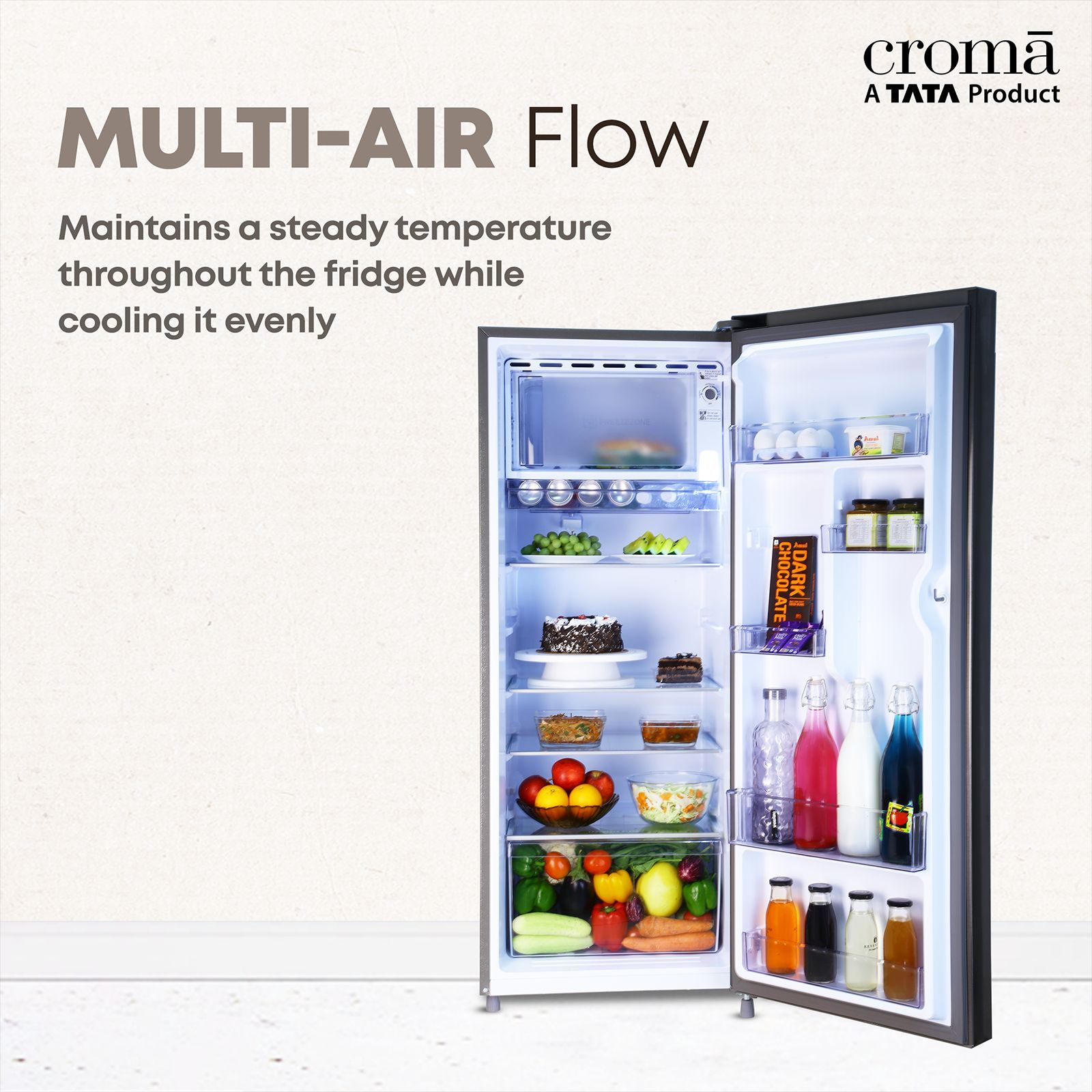 Croma 215 Litres 3 Star Direct Cool Single Door Refrigerator with Anti Fungal Gasket ( Criss Cross Metallic Grey)_7