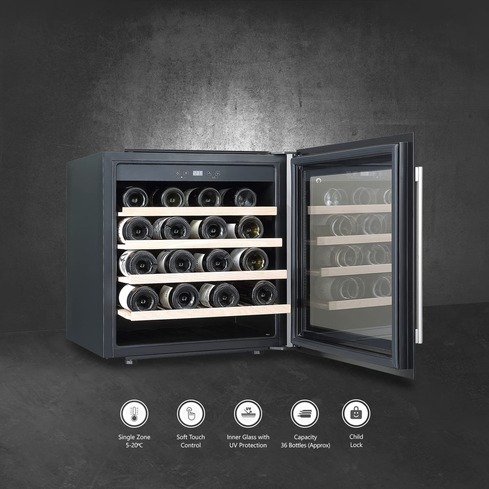 KAFF 92 Litres 36 Bottles Wine Cooler (Inner Glass with UV Protection, WC92BI, Black) KAFF 92 Litres 36 Bottles Wine Cooler (Inner Glass with UV Protection, WC92BI, Black)_7