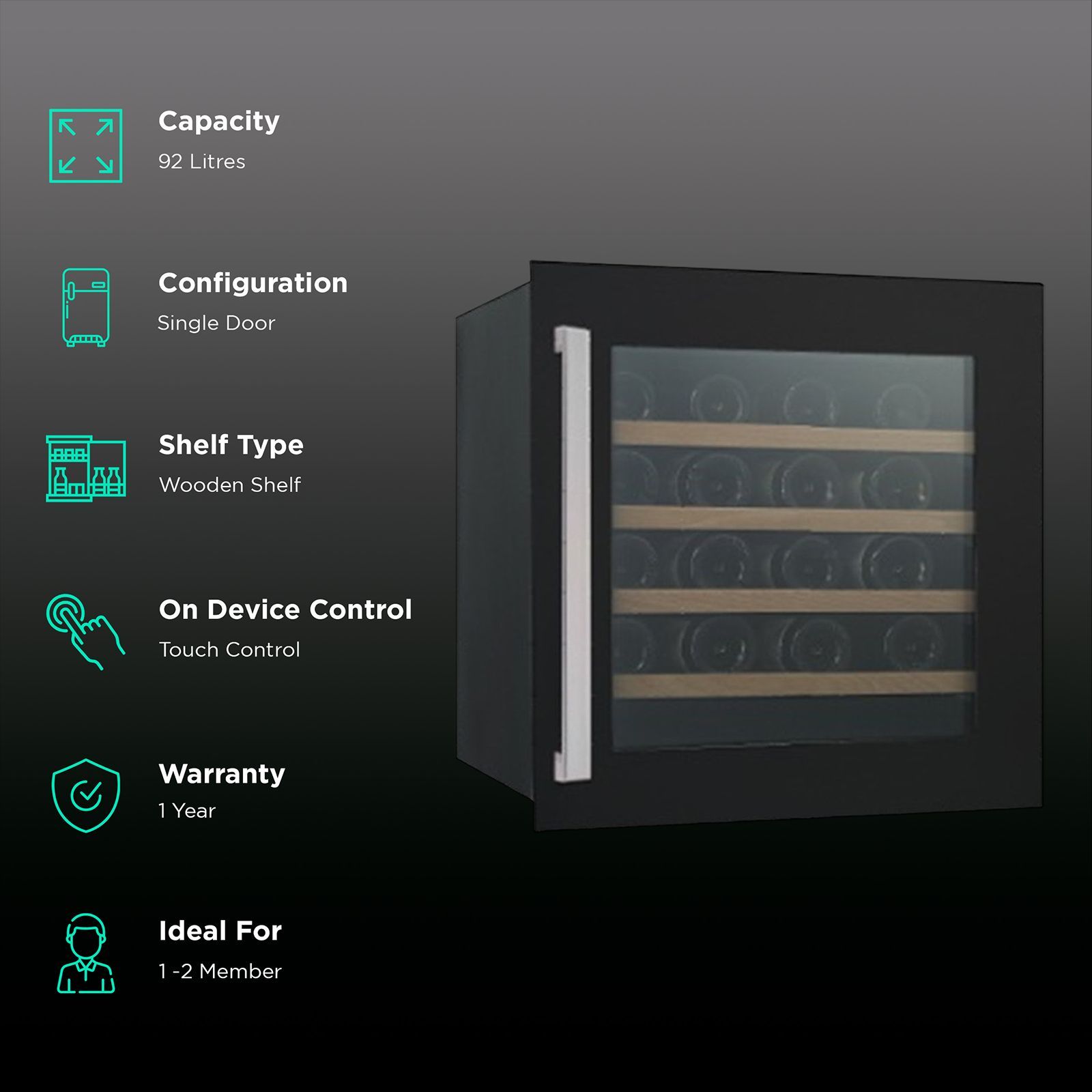 KAFF 92 Litres 36 Bottles Wine Cooler (Inner Glass with UV Protection, WC92BI, Black) KAFF 92 Litres 36 Bottles Wine Cooler (Inner Glass with UV Protection, WC92BI, Black)_2