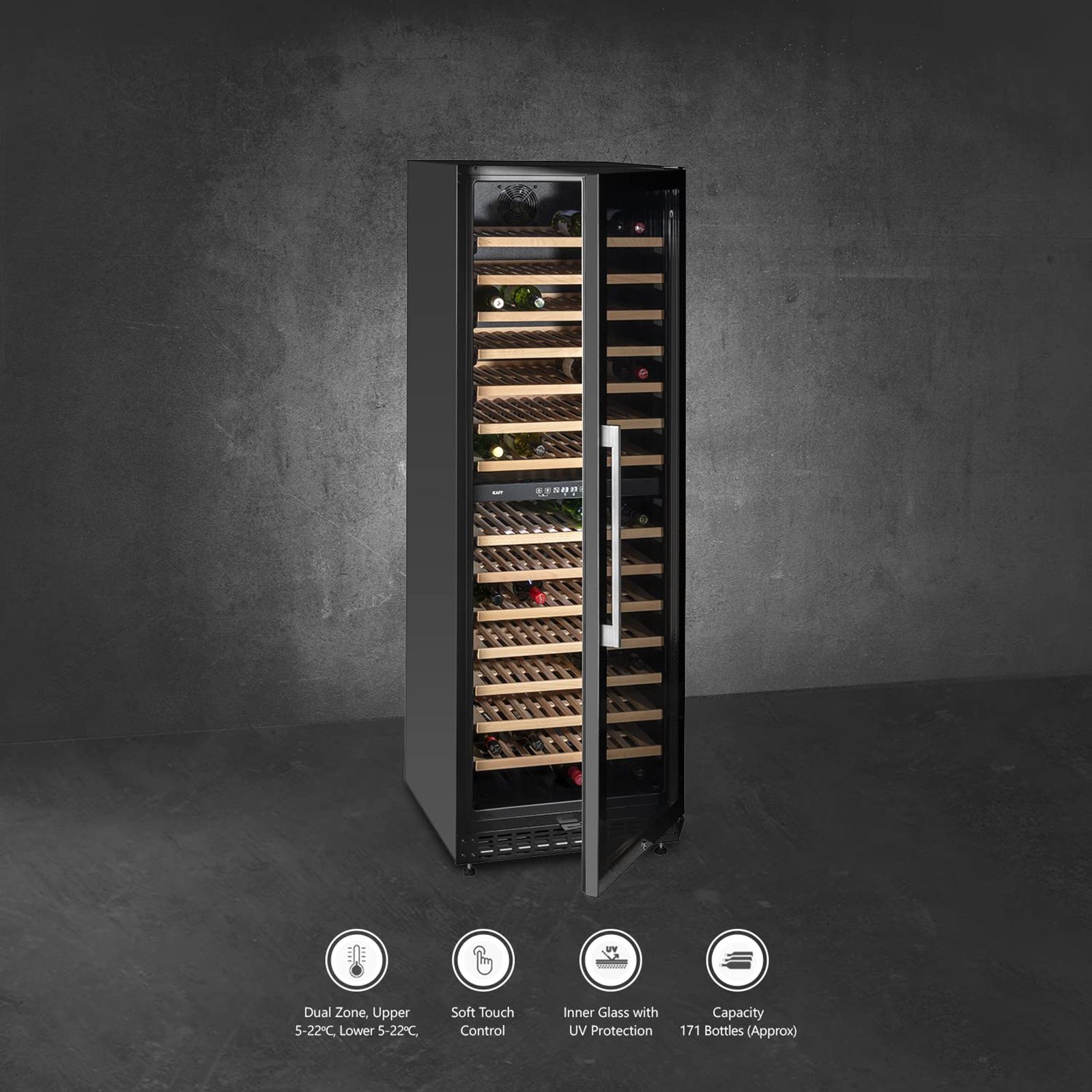 KAFF 418 Litres 171 Bottles Wine Cooler (Inner Glass with UV Protection, WC 418 DZ, Black) KAFF 418 Litres 171 Bottles Wine Cooler (Inner Glass with UV Protection, WC 418 DZ, Black)_9