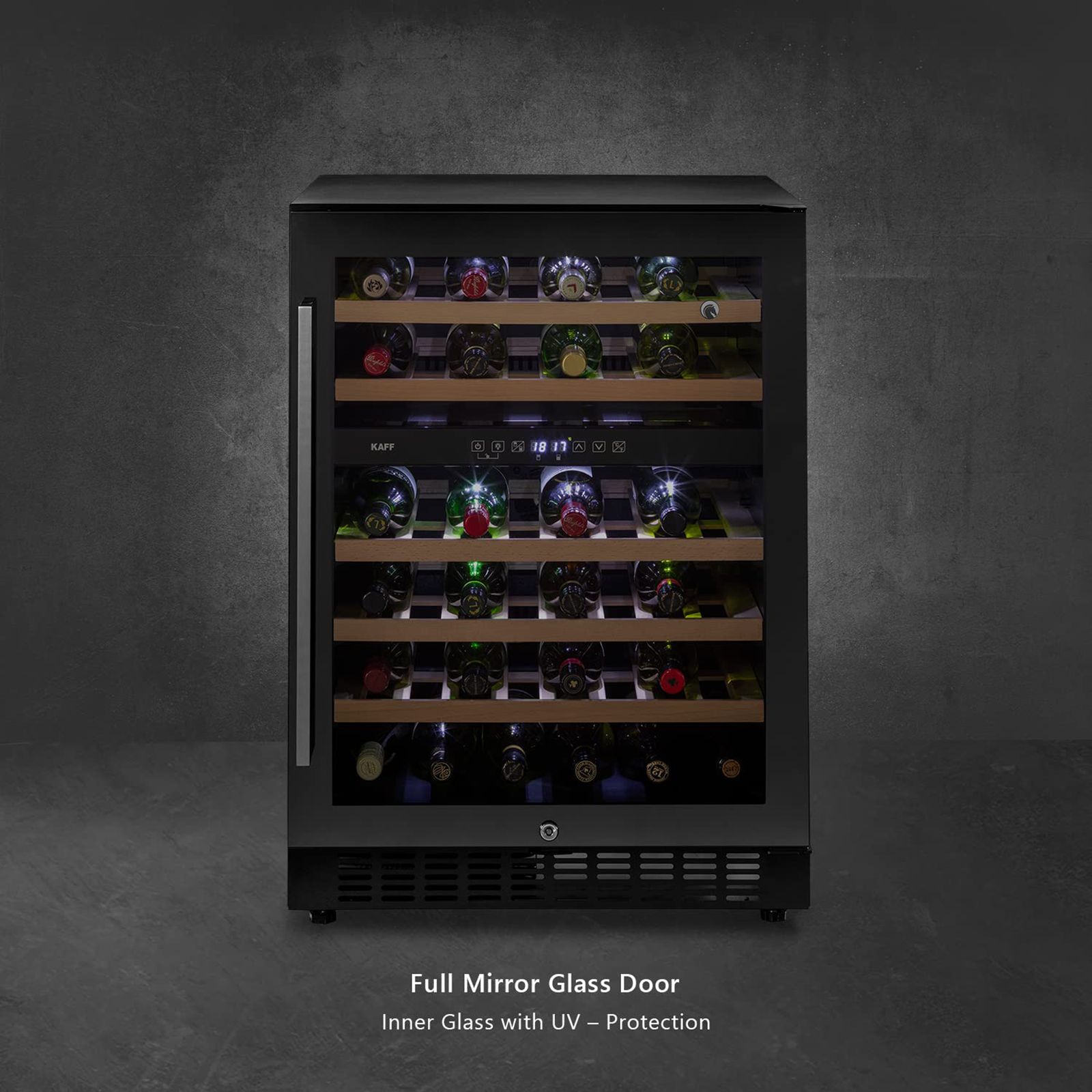 KAFF 135 Litres 46 Bottles Wine Cooler (Inner Glass with UV Protection, WC 135 DZ, Black)_7