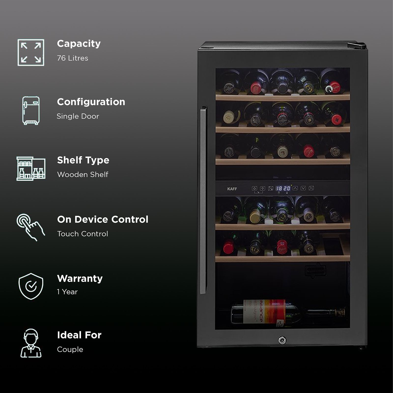 KAFF 76 Litres 29 Bottles Wine Cooler (Inner Glass with UV Protection, WC 76 DZ, Black) KAFF 76 Litres 29 Bottles Wine Cooler (Inner Glass with UV Protection, WC 76 DZ, Black)_2